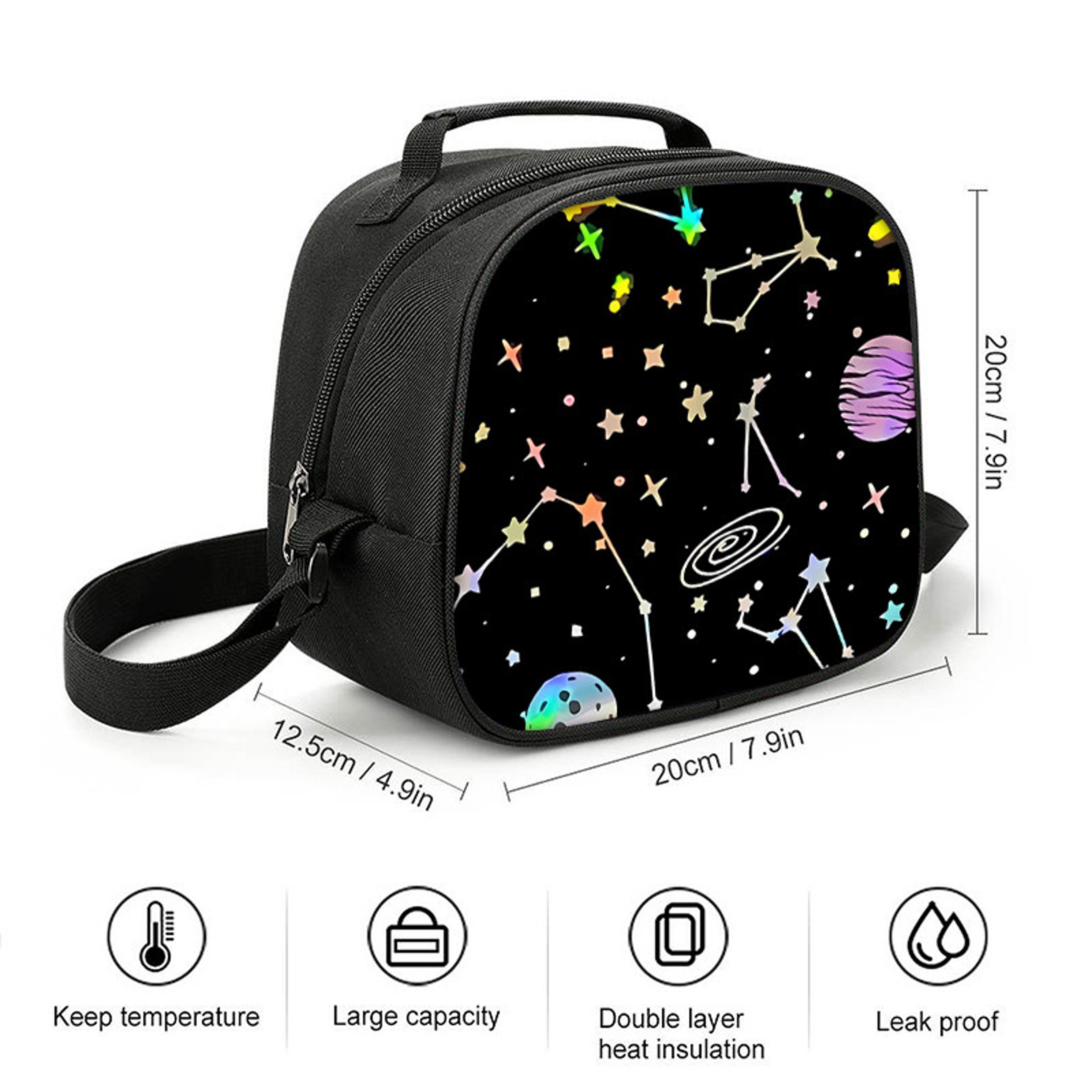 Galactic Universe Portable Lunch Bag with Shoulder Strap Insulated Travel Food Bag – view 2