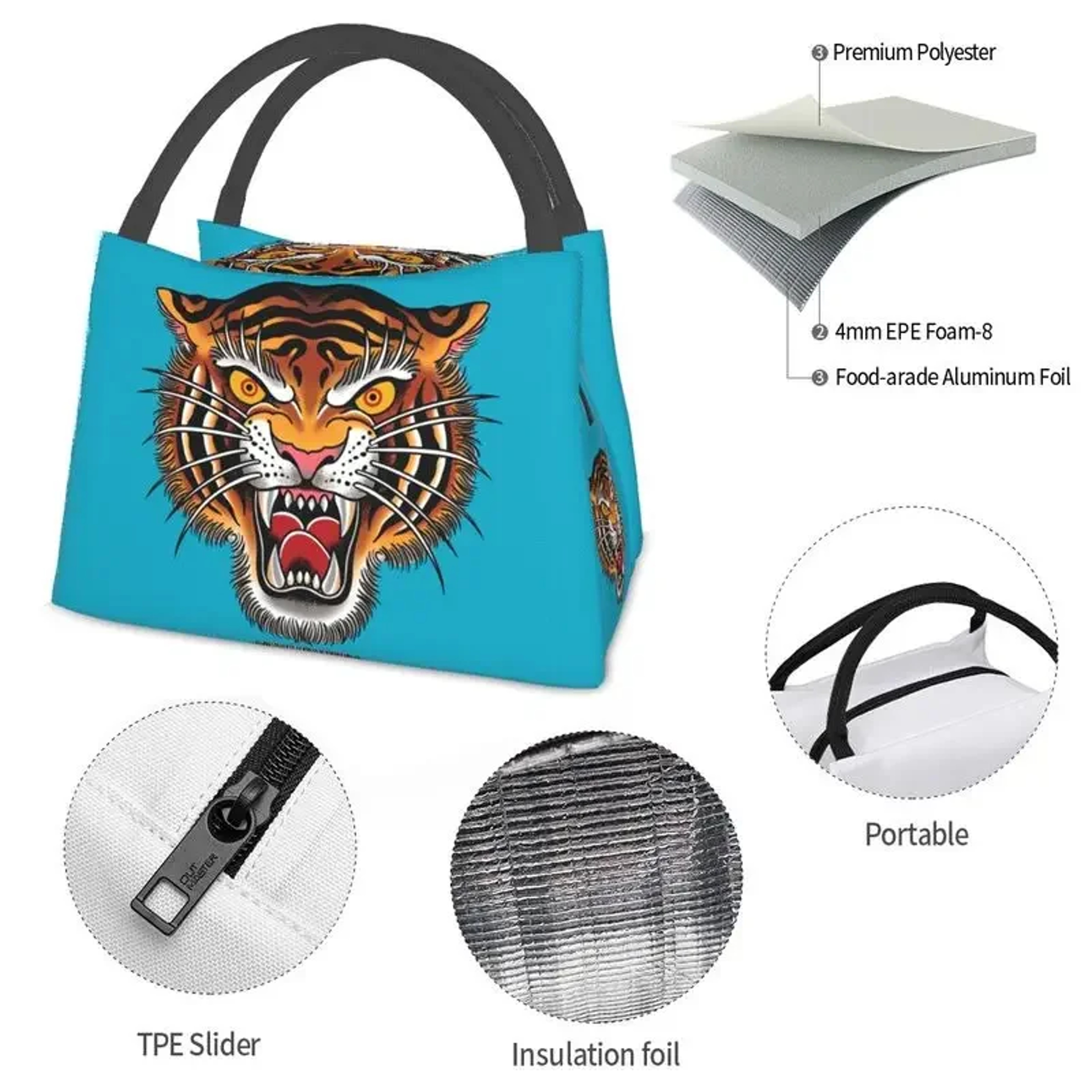 Gothic Tiger Head Insulated Lunch Bag Thermal Lunch Box for Women Work Travel – view 5