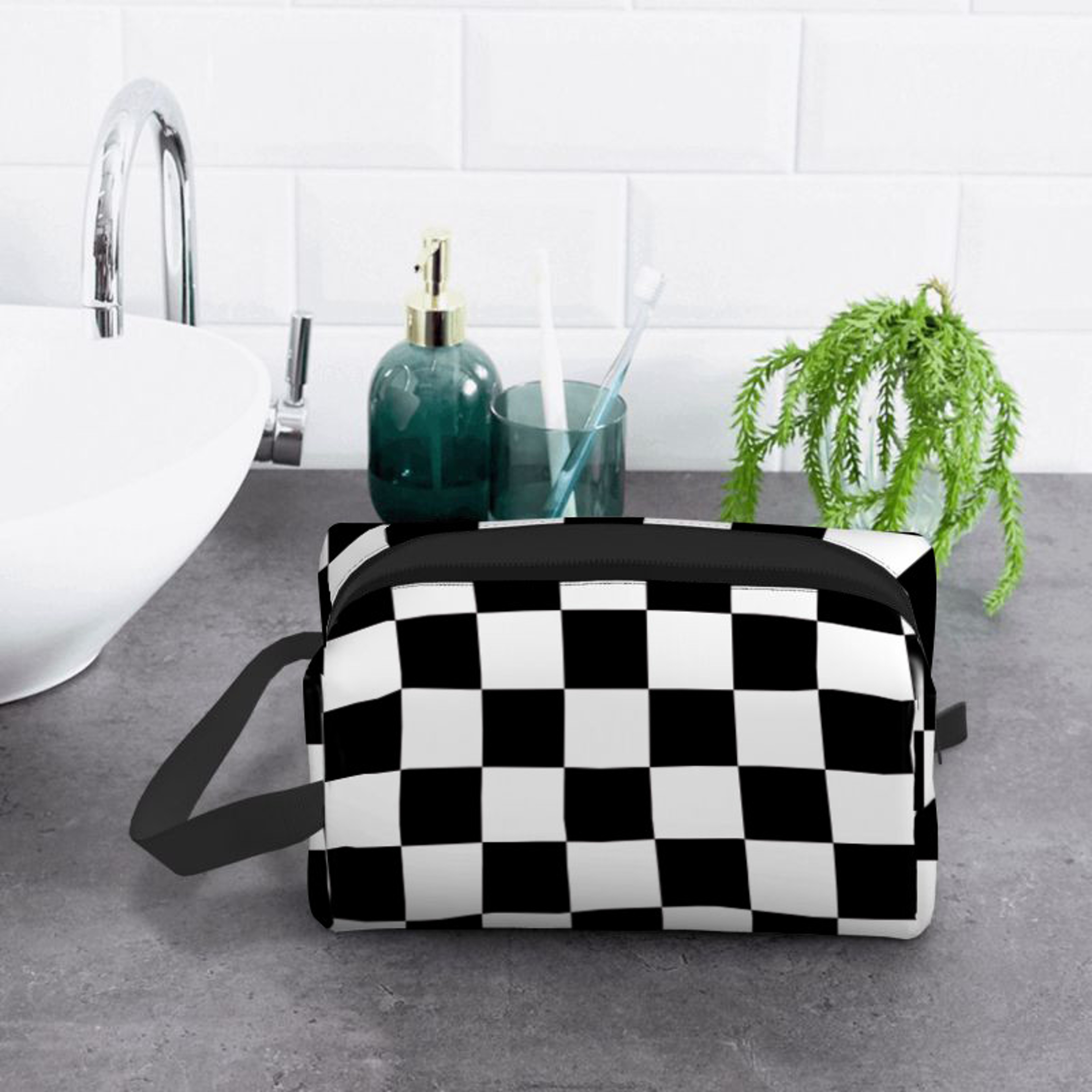 Large Capacity Check Pattern Makeup Bag Cartoon Travel Cosmetic Organizer 5