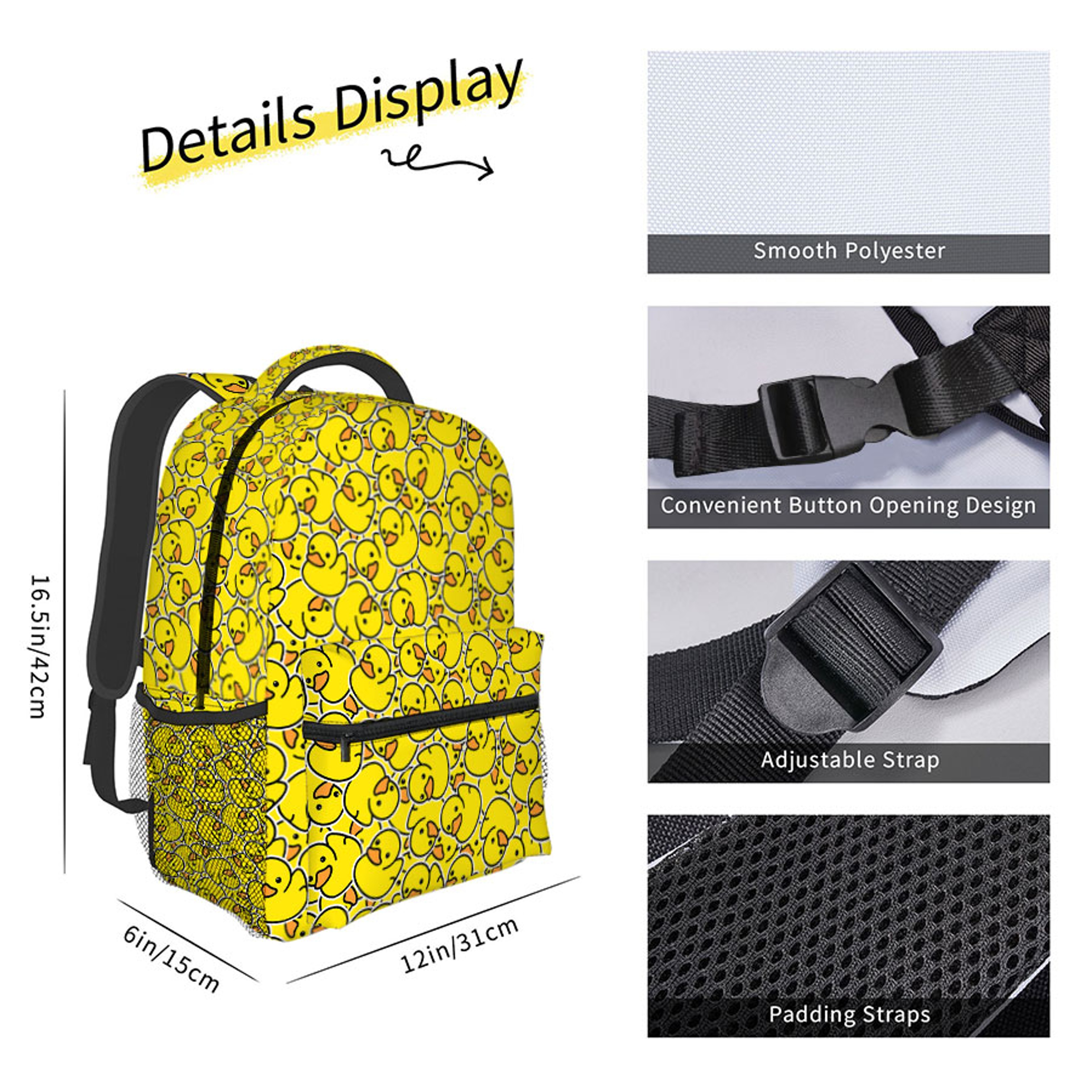 Yellow Duck Cartoon Backpack for Kids Cute Waterproof School Bag – view 3