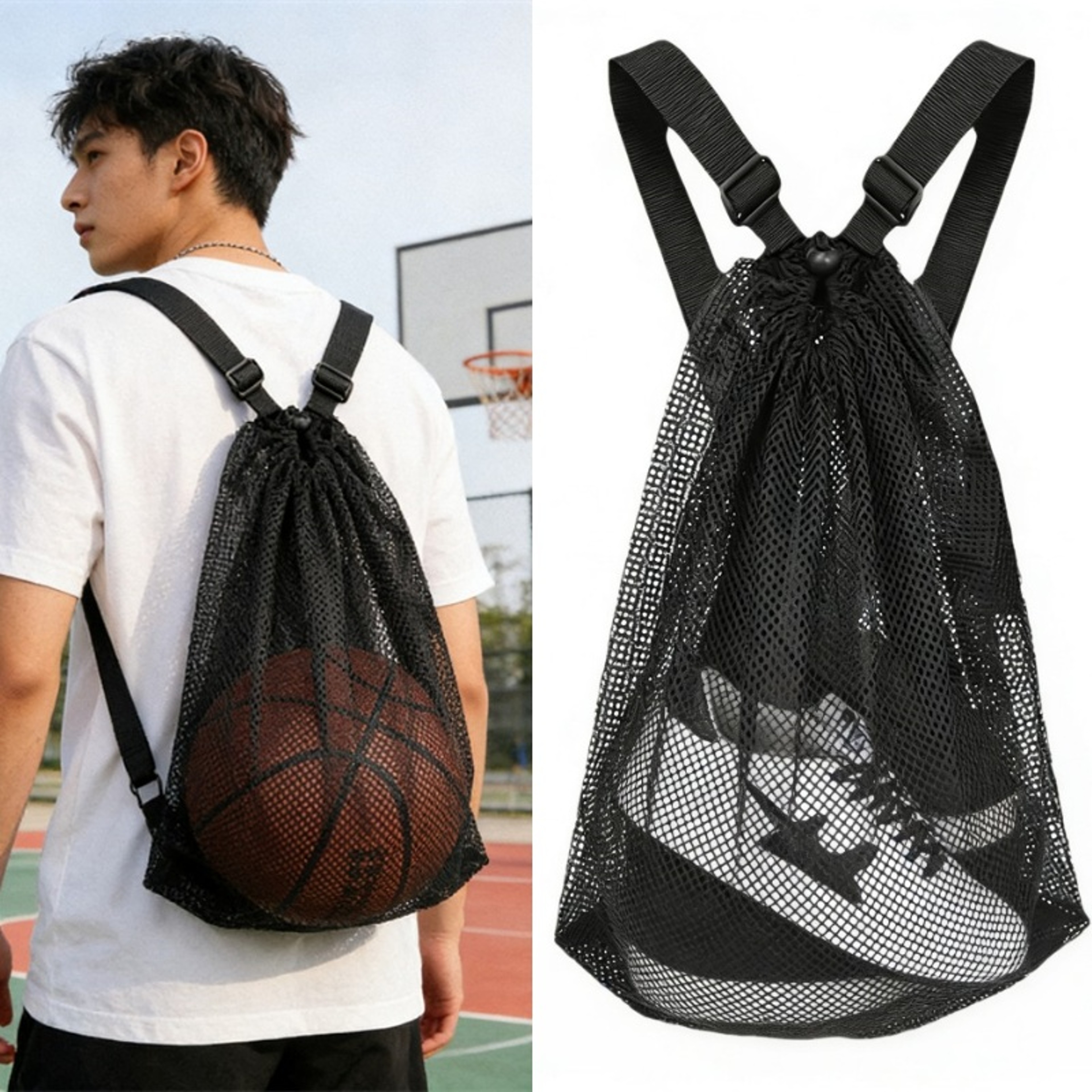 Portable Mesh Drawstring Backpack Sports Bag For Football Basketball Swim Travel And Storage 2