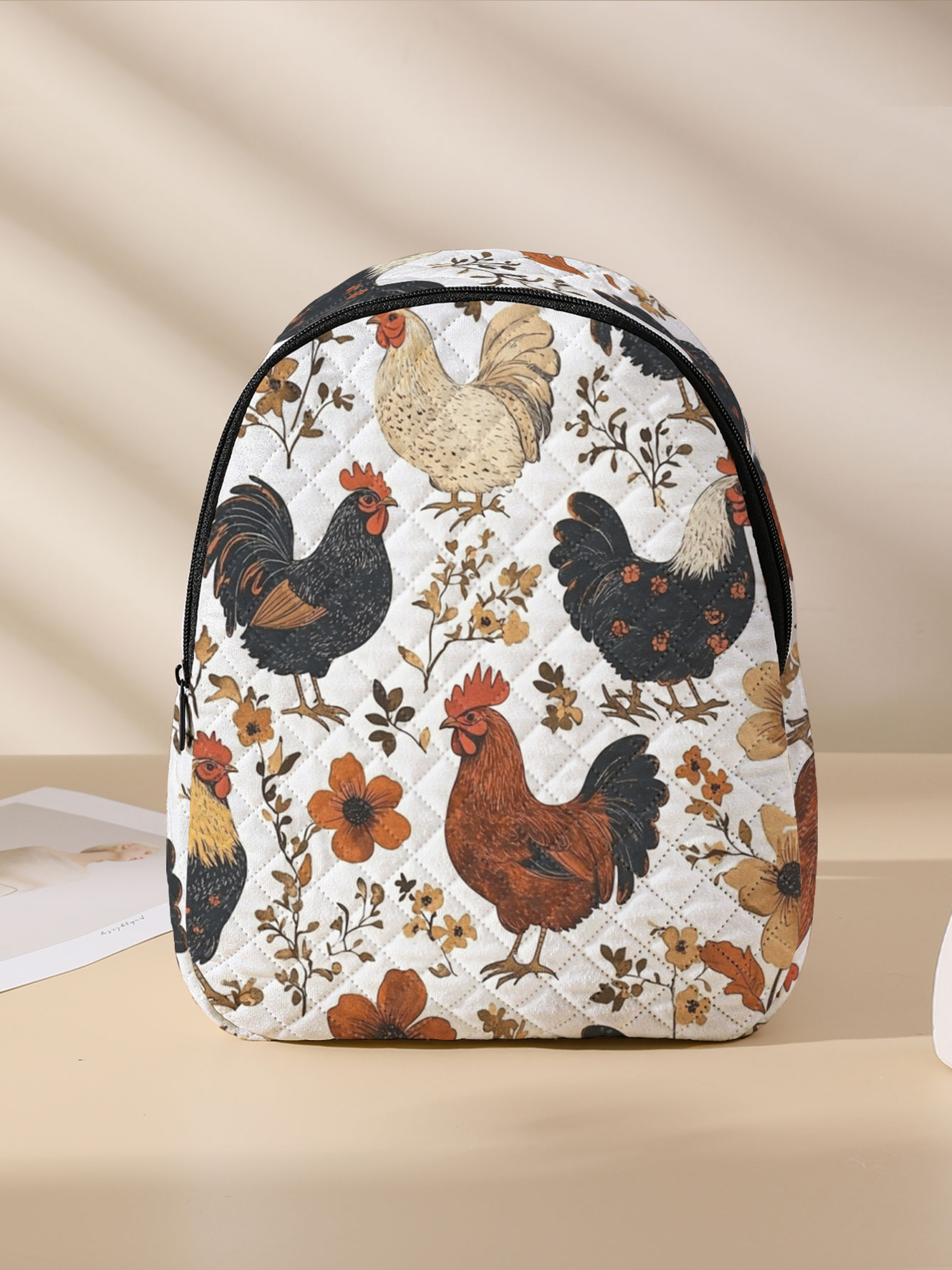 Rooster Hen Quilted Compact Backpack for Travel Campus and Daily Use – view 7