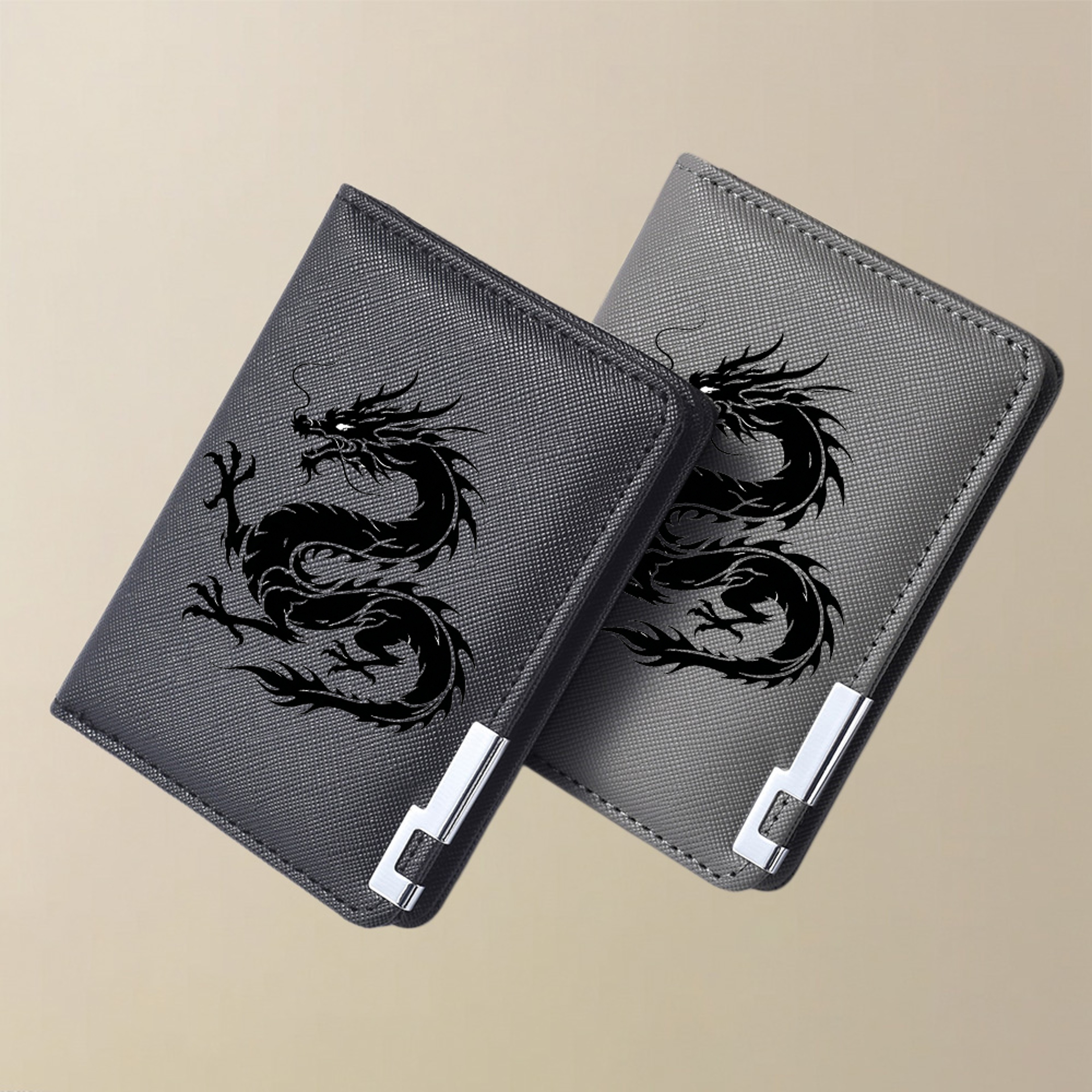 Mens Dragon Pattern Mini Leather Wallet Compact RFID Card Holder 3