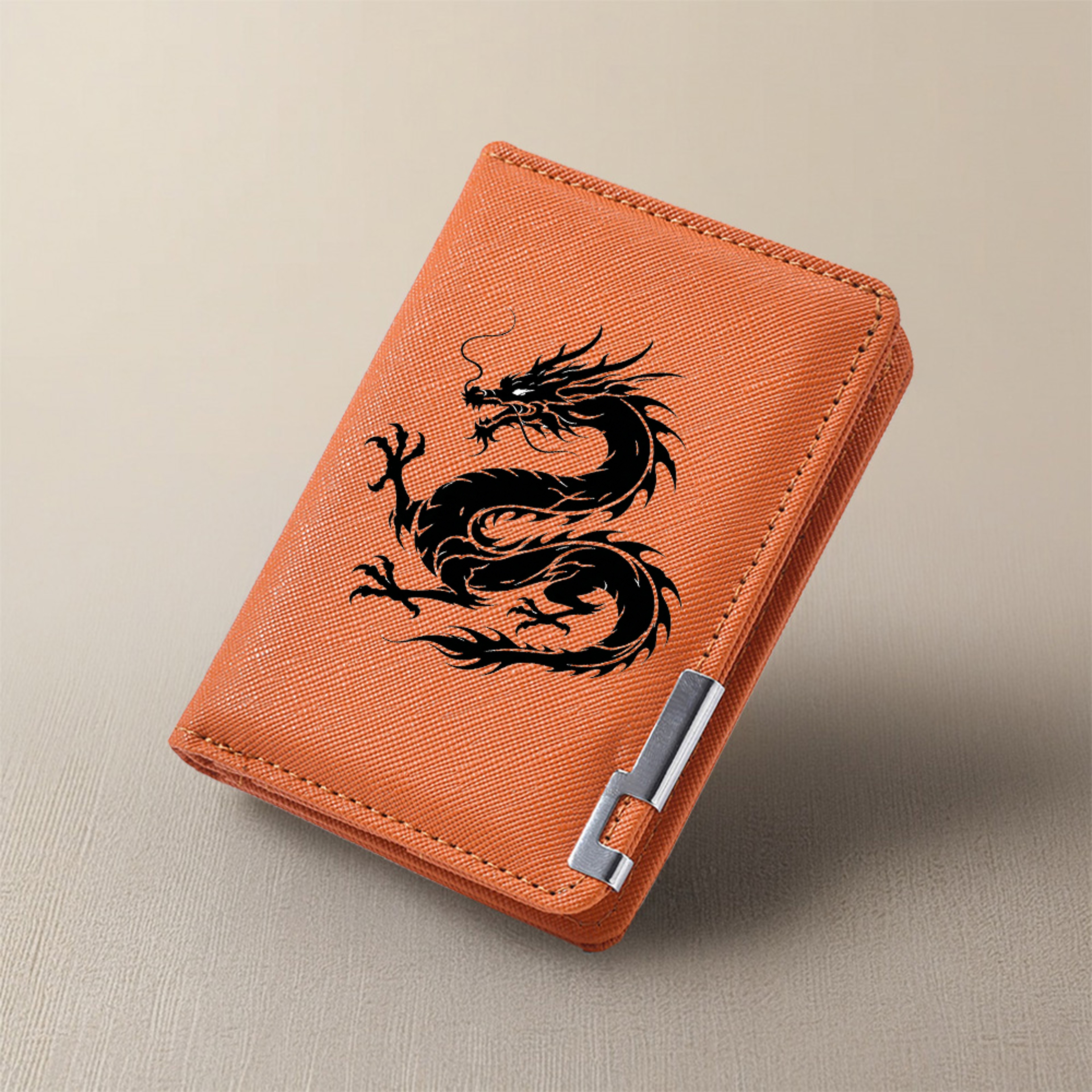 Mens Dragon Pattern Mini Leather Wallet Compact RFID Card Holder 6