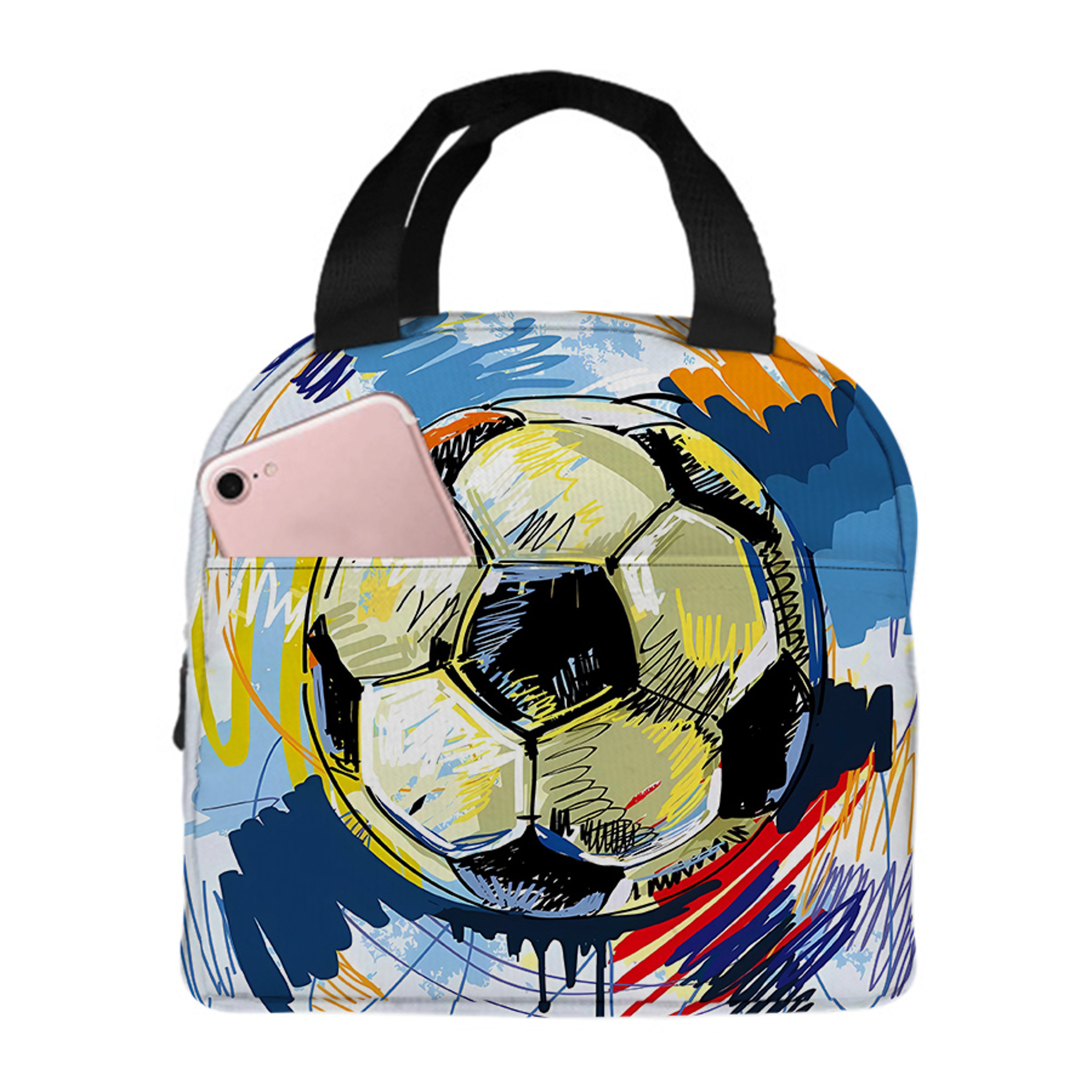 Football Pattern Insulated Kids Lunch Bag For School And Picnics 0