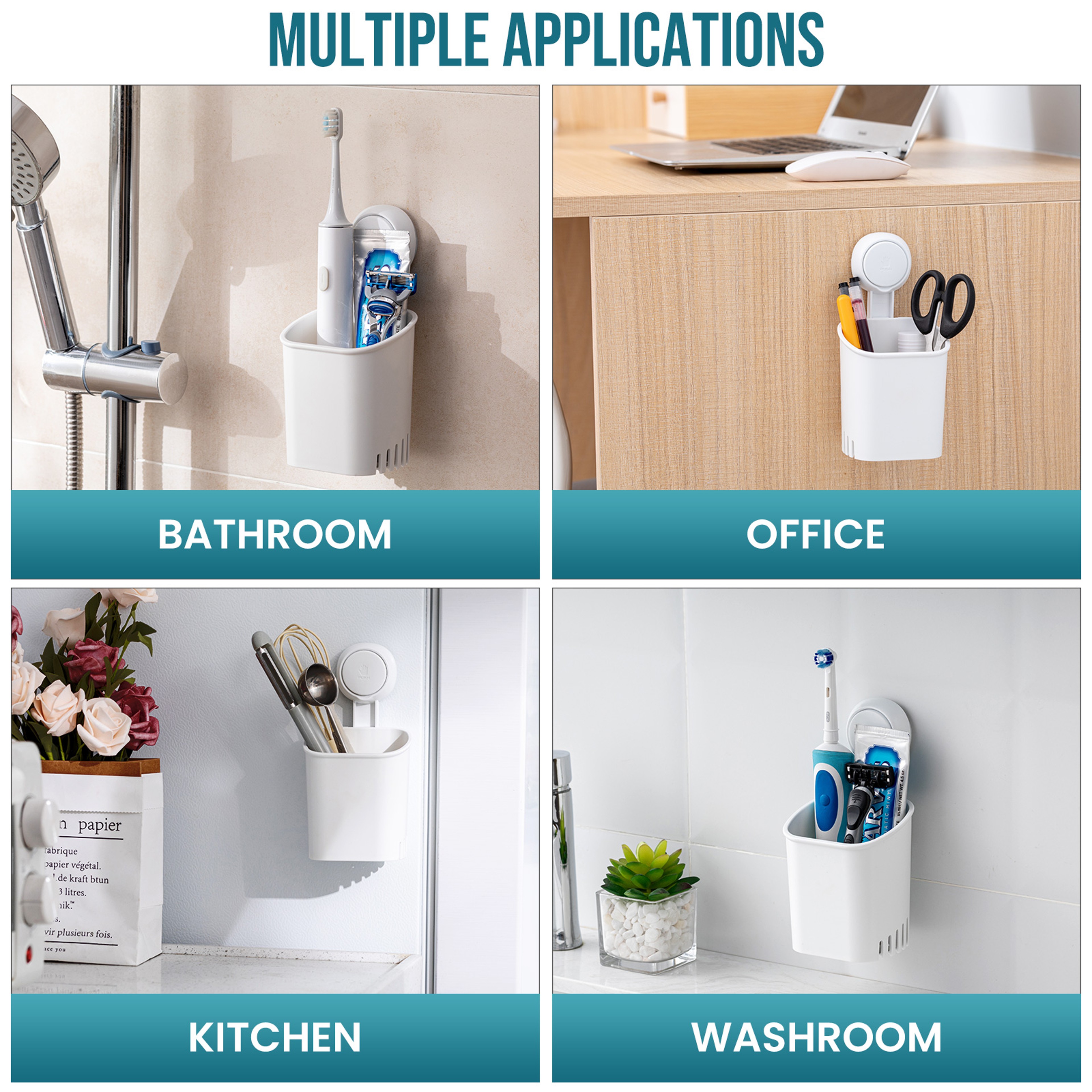 No Drill Suction Cup Toothbrush Holder Bathroom Organizer For Razor Toothpaste And Electric Toothbr 4