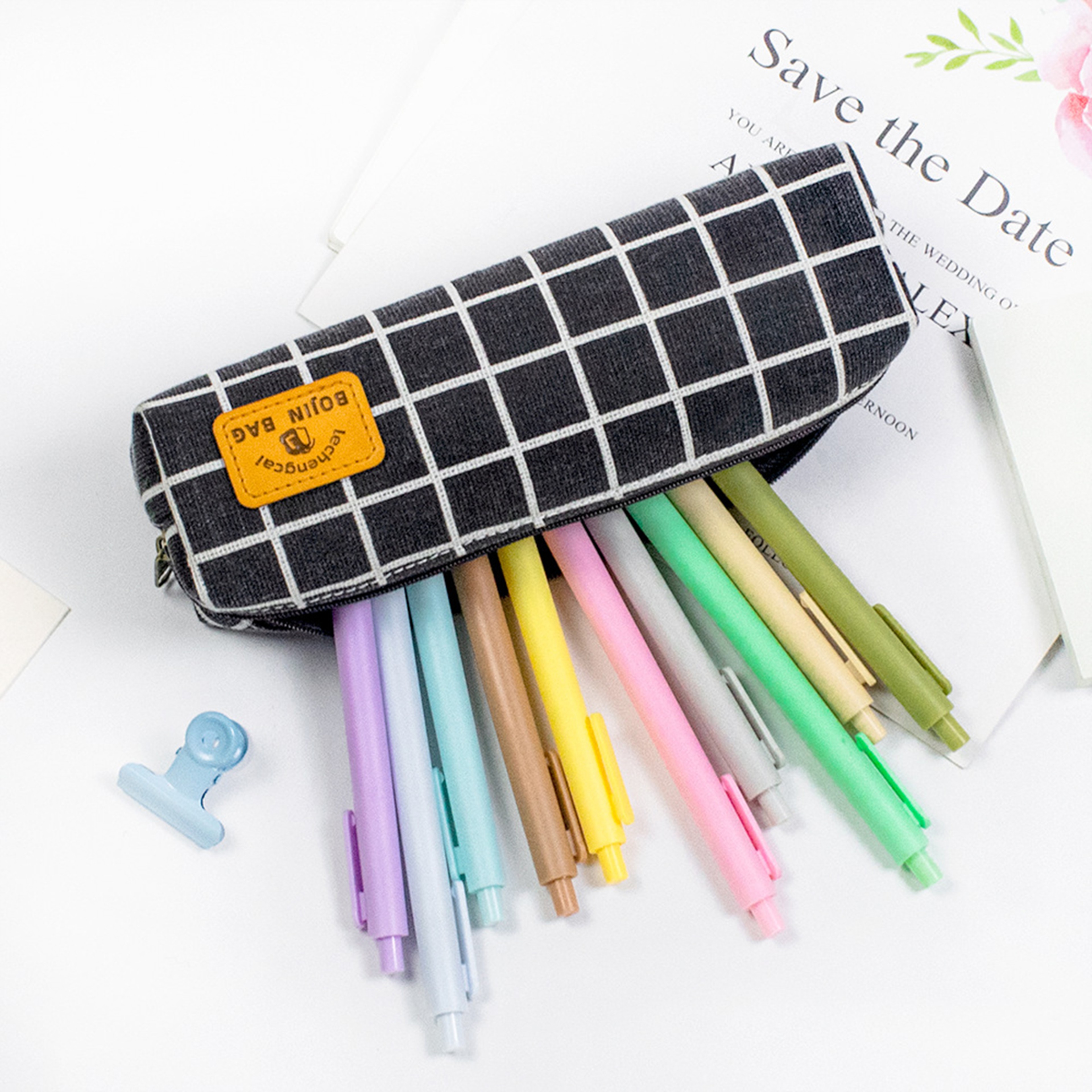 Plaid Pencil Case Stylish Grid Pattern Pencil Pouch For School And Office Supplies 2