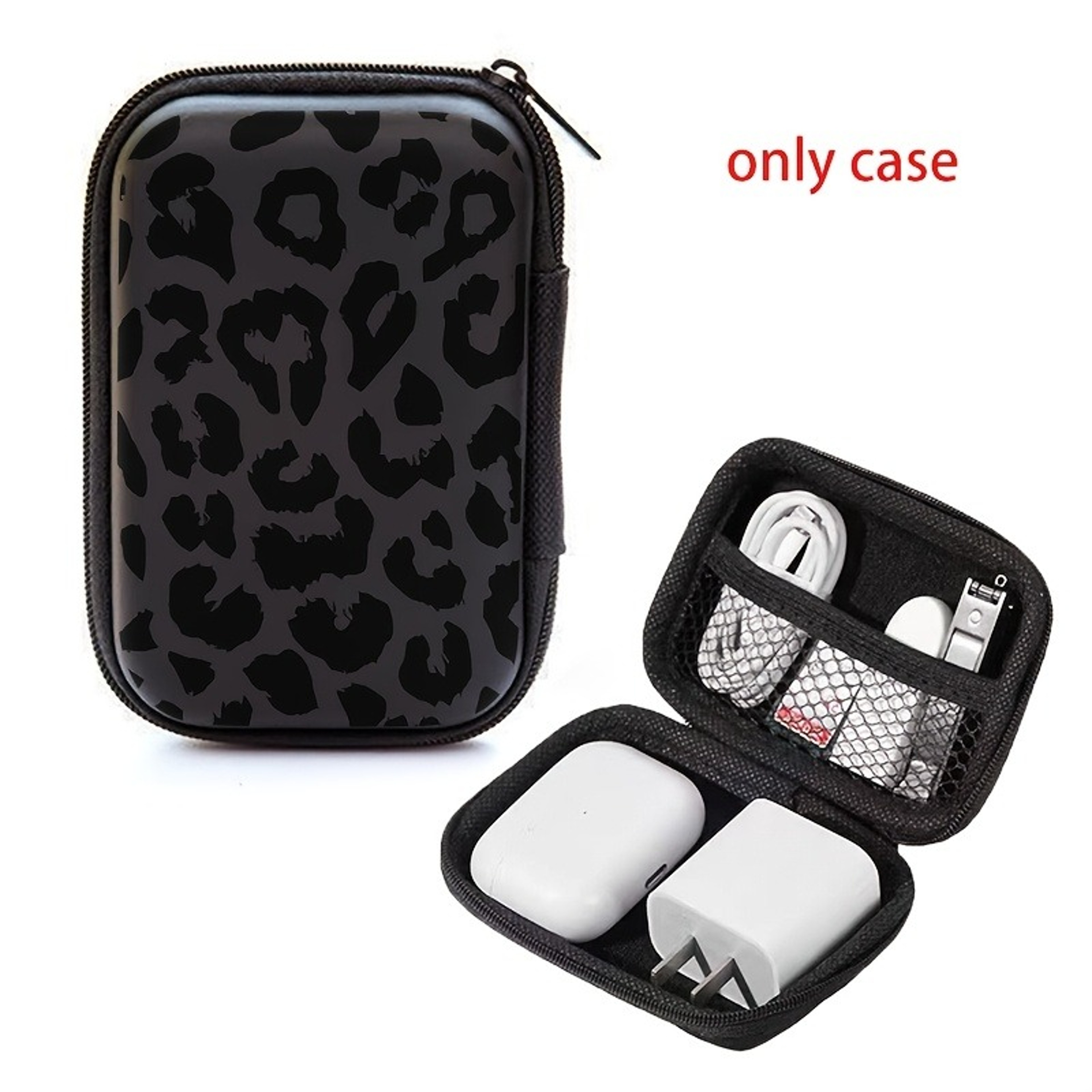 Black Leopard Print EVA Hard Shell Electronics Organizer Bag For Cables And Accessories 2