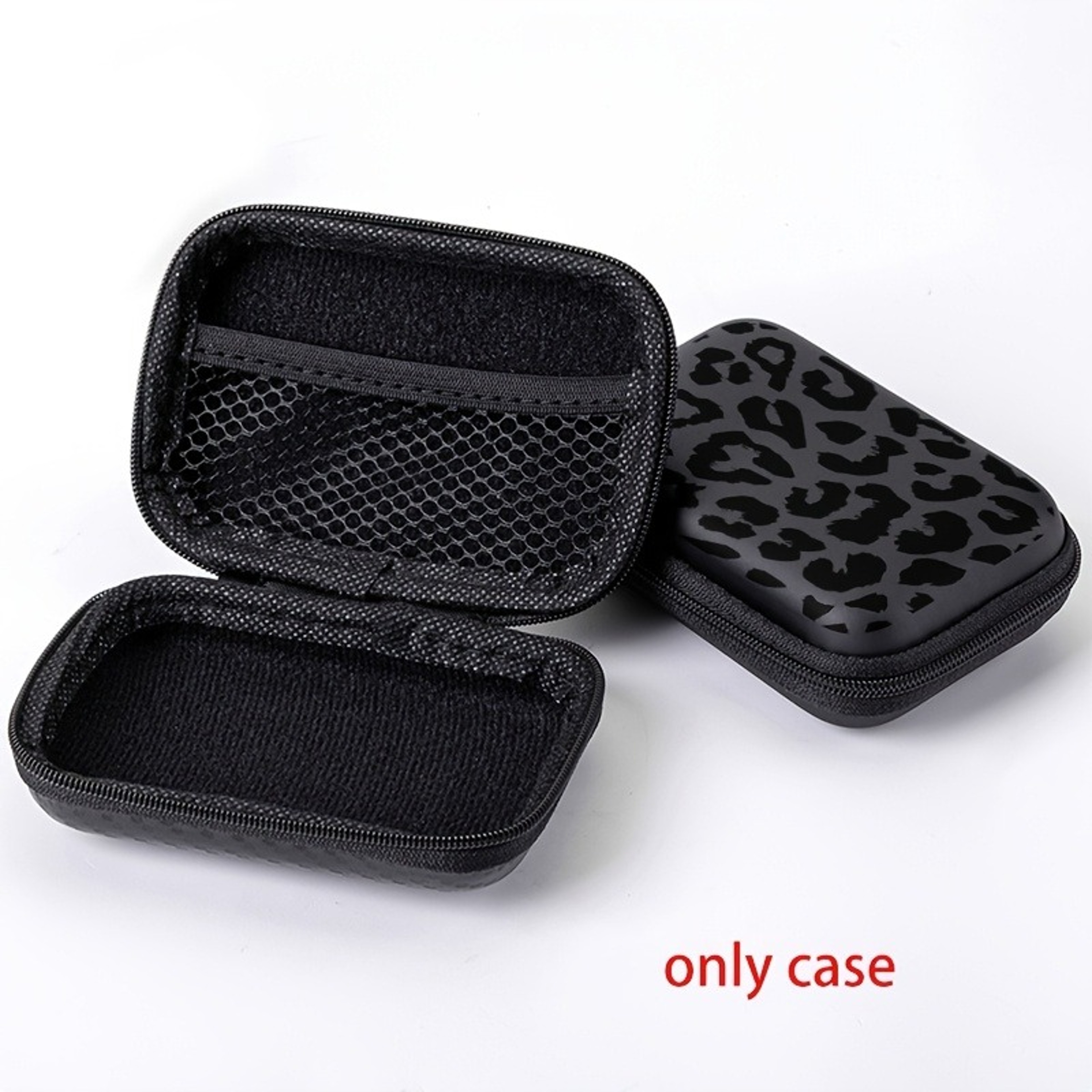 Black Leopard Print EVA Hard Shell Electronics Organizer Bag For Cables And Accessories 3