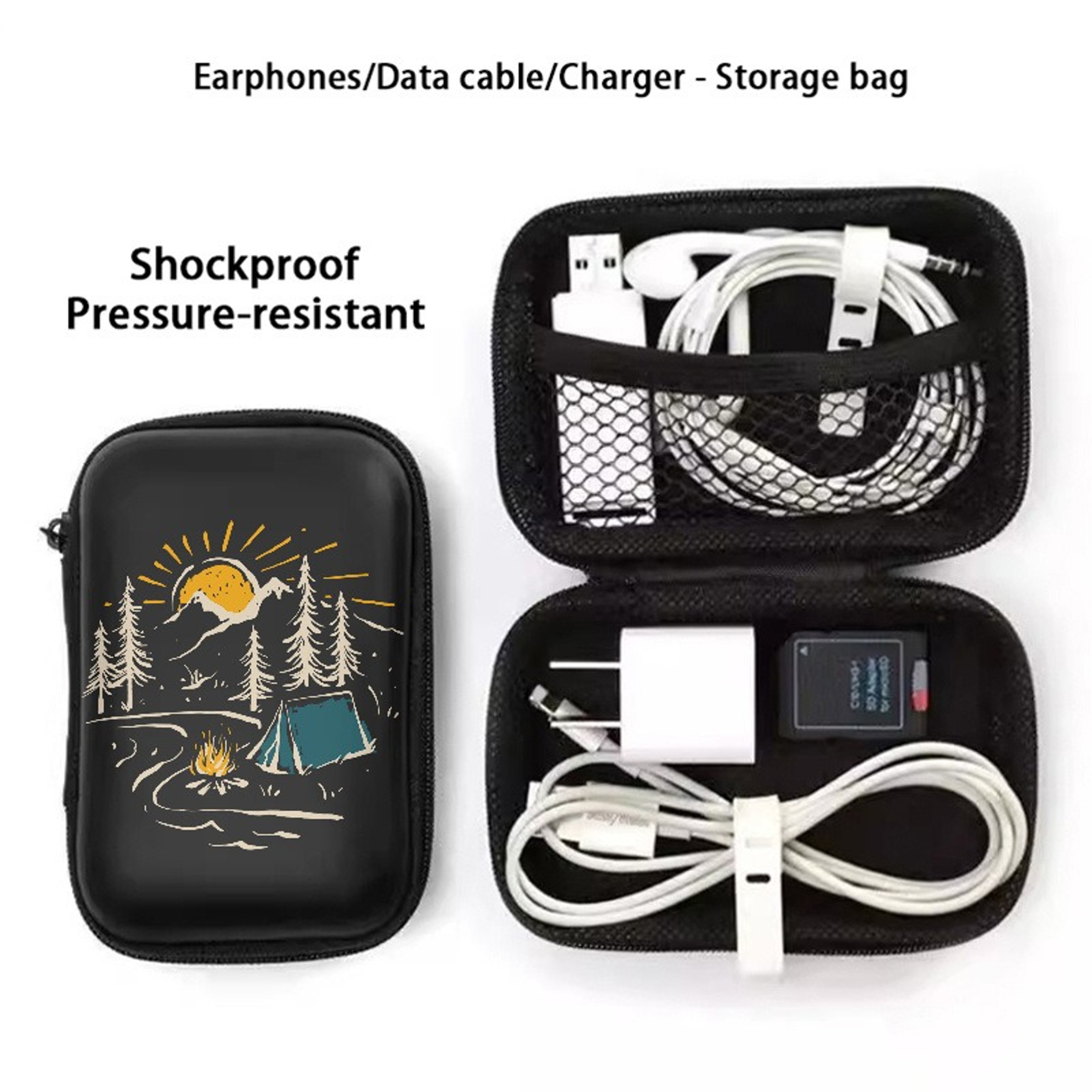 Tent Print EVA Hard Shell Electronics Organizer Bag Shockproof Cable Storage Case – view 4