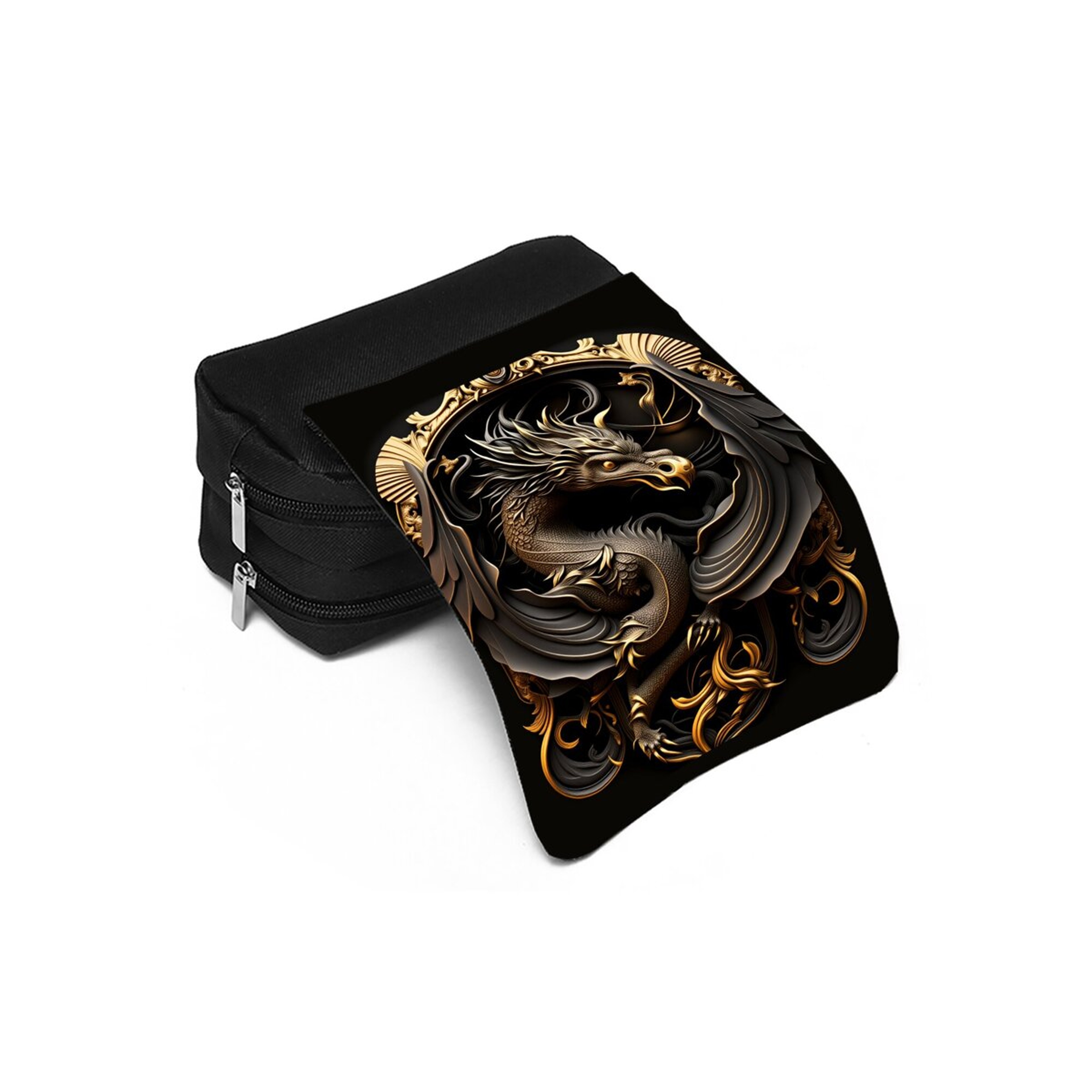 Metal Dragon Pattern Double Flip Pencil Case Stylish Fabric Pouch for School Office Supplies – view 4