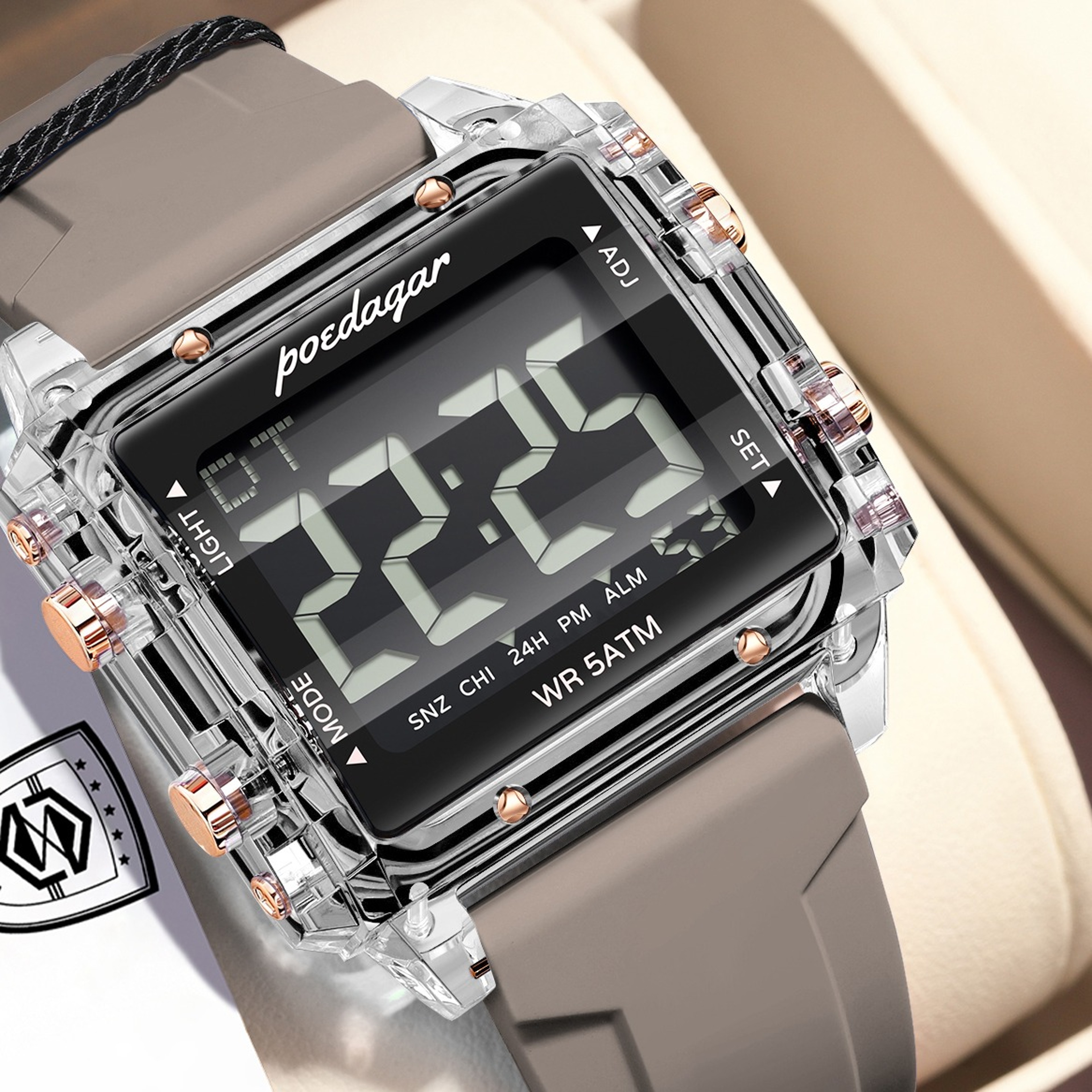 Creative Digital Men Watch with LED Display Alarm Waterproof Sports Wristwatchjpg