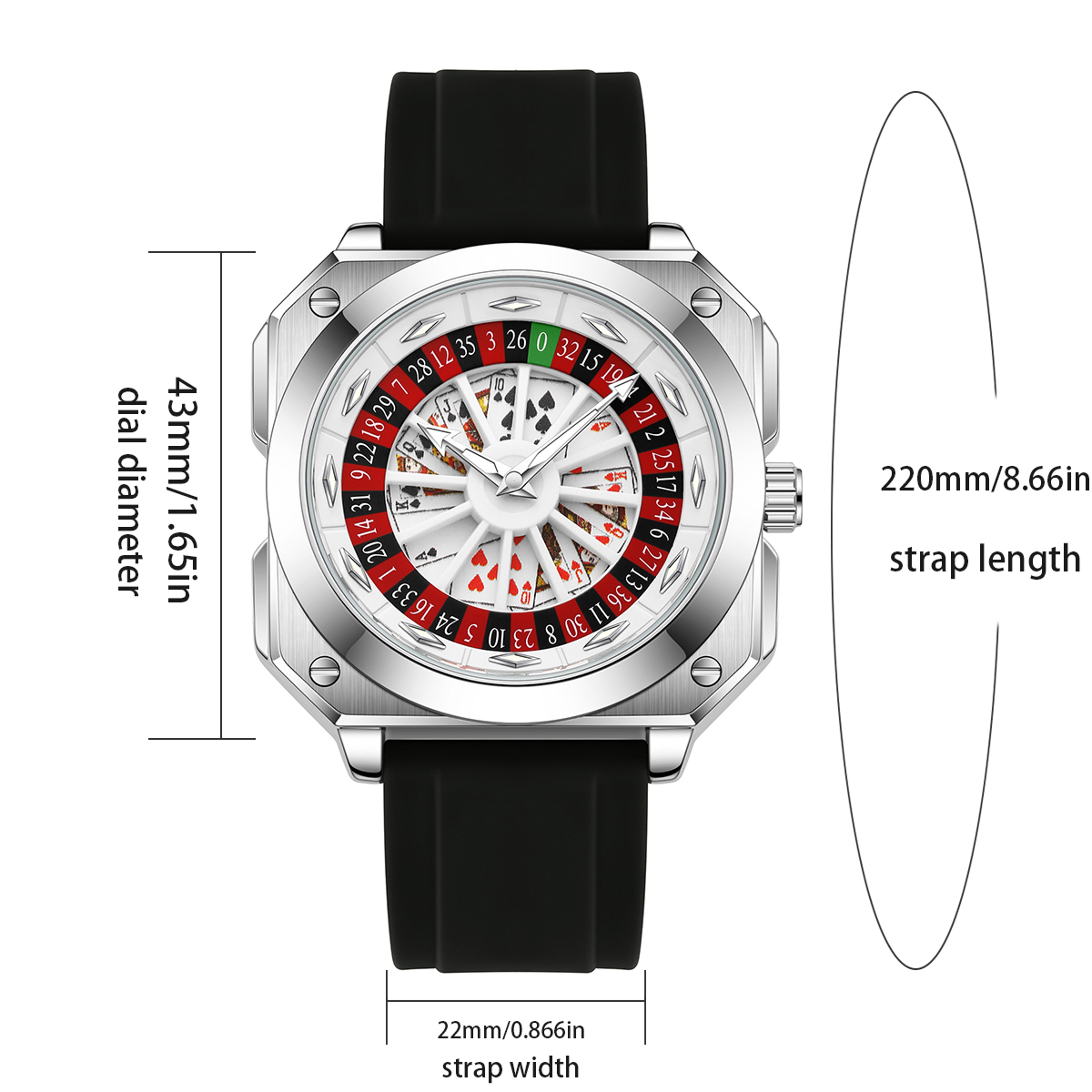 Creative Roulette Men Watch With Square Design Quartz Movement Silicone Sports Watch 3