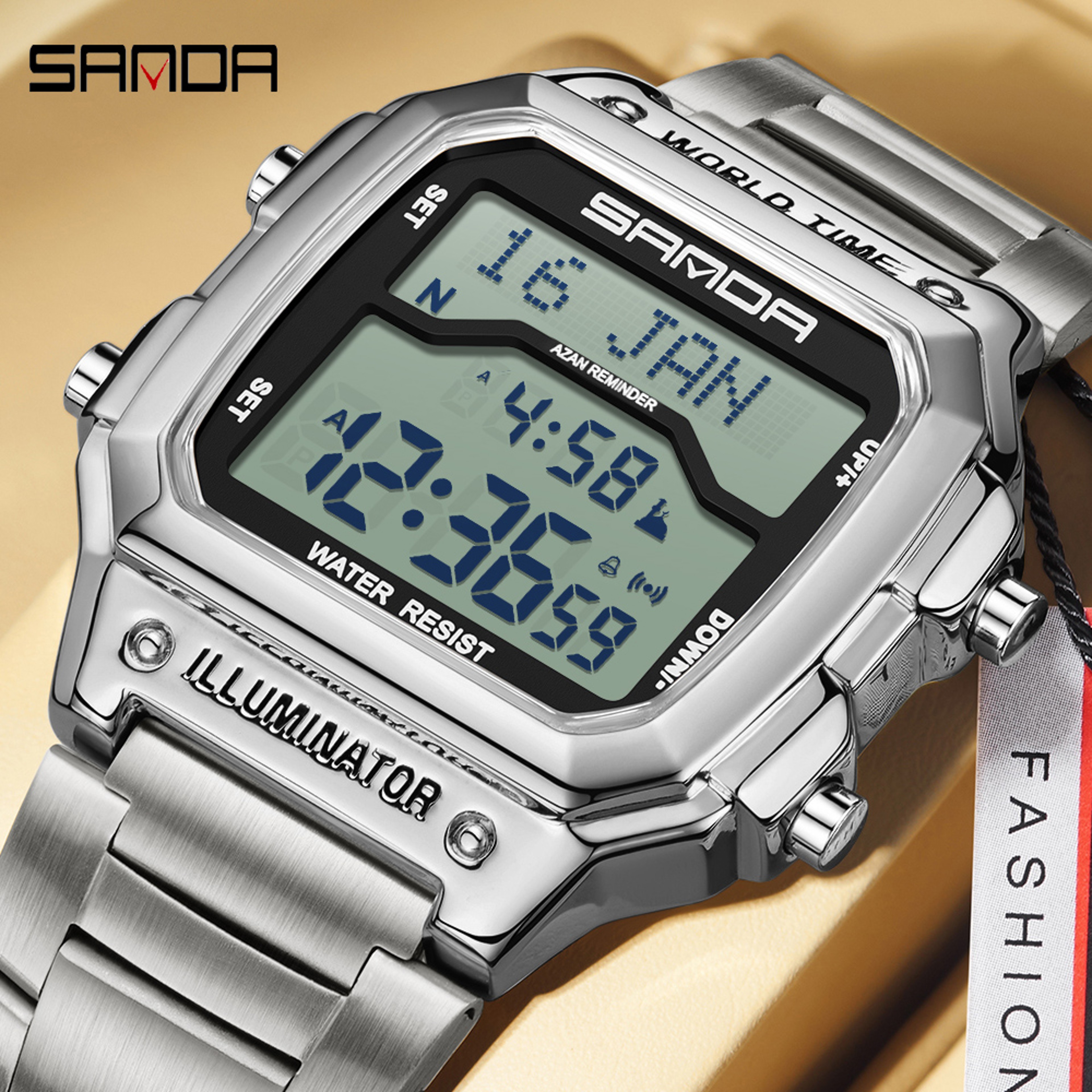 Men Digital LED Sport Watch Waterproof Luminous Square Dial Alarm Wristwatch 2