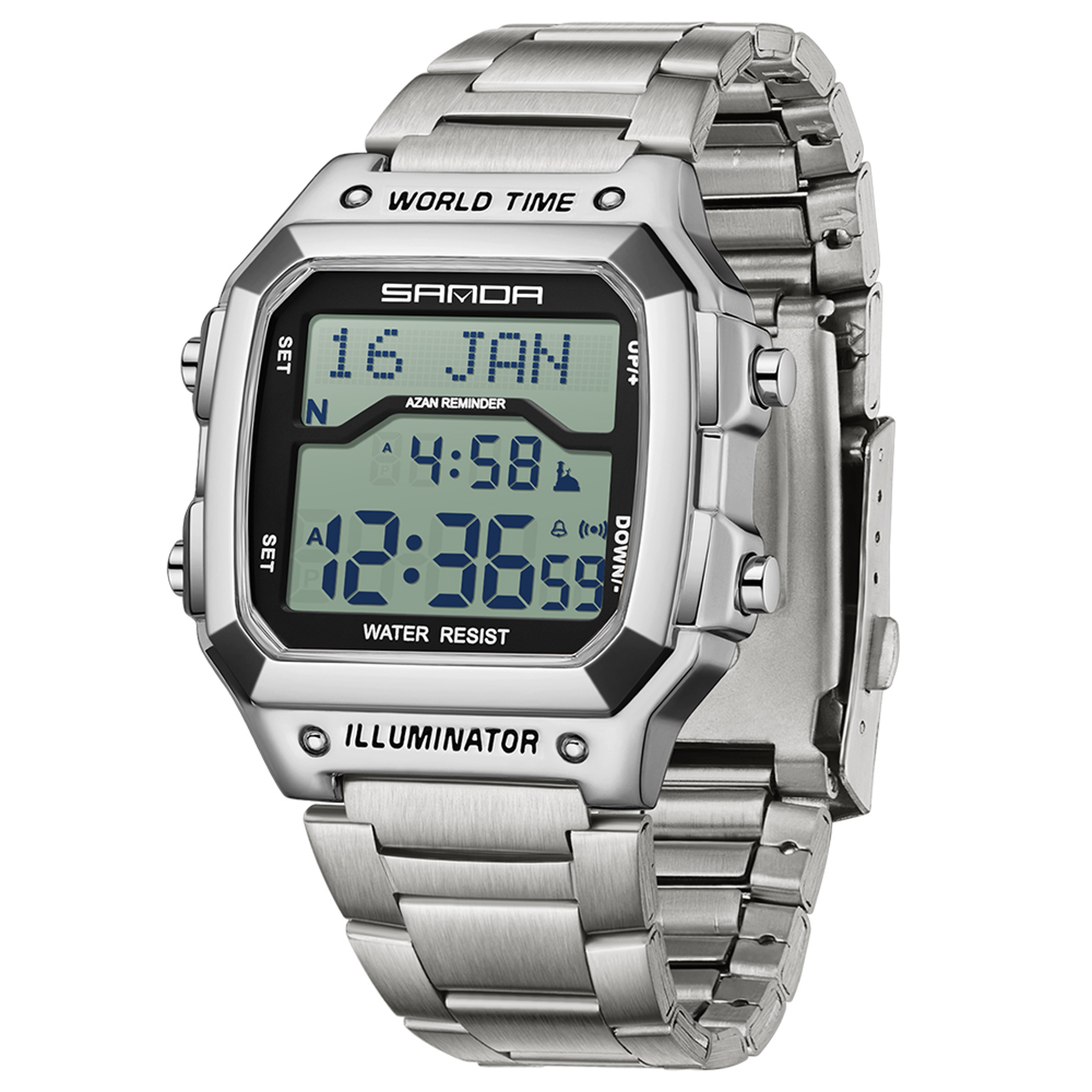 Men Digital LED Sport Watch Waterproof Luminous Square Dial Alarm Wristwatch 7