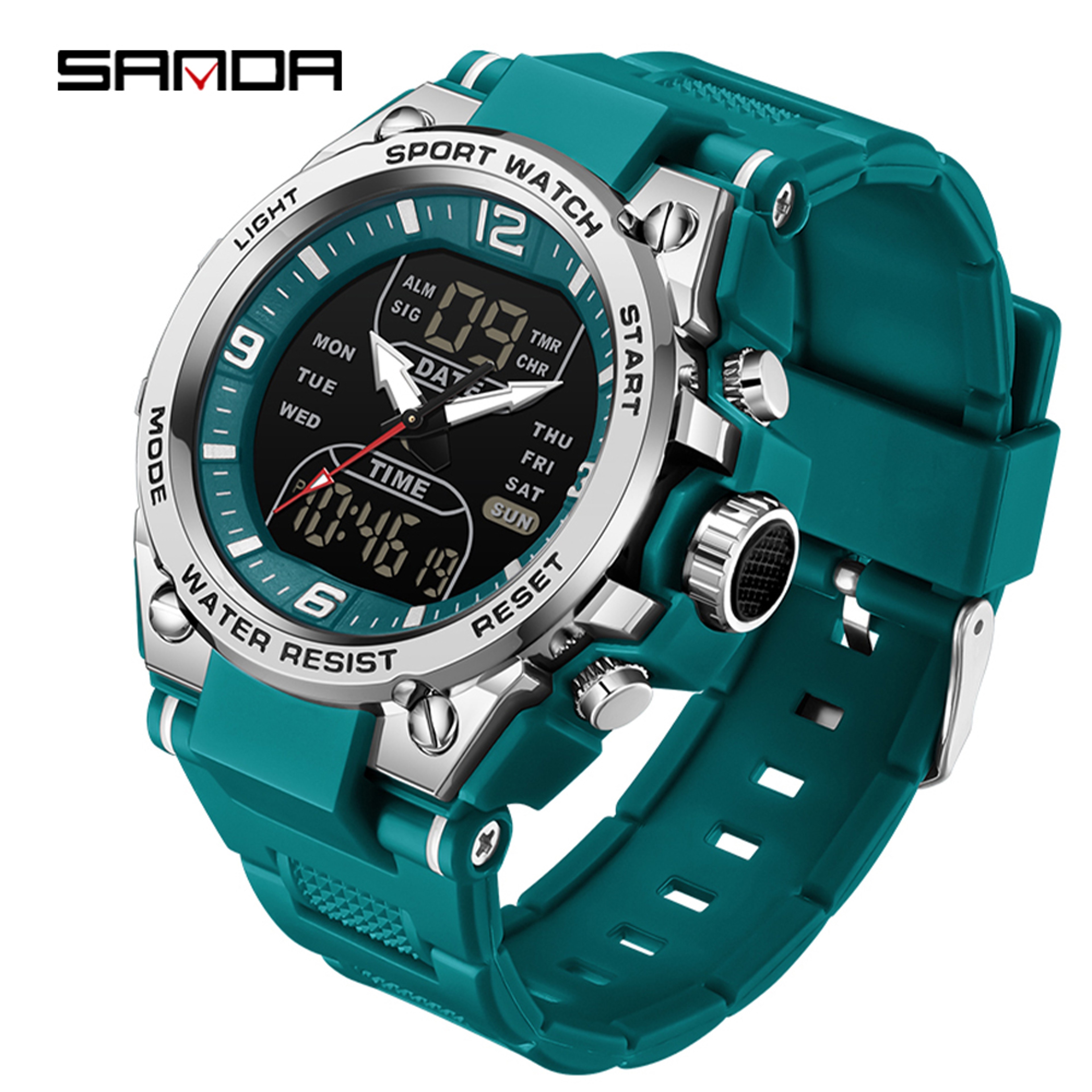 Men Digital Quartz Chronograph Watch Waterproof Luminous Double Display Sports Wristwatch 6