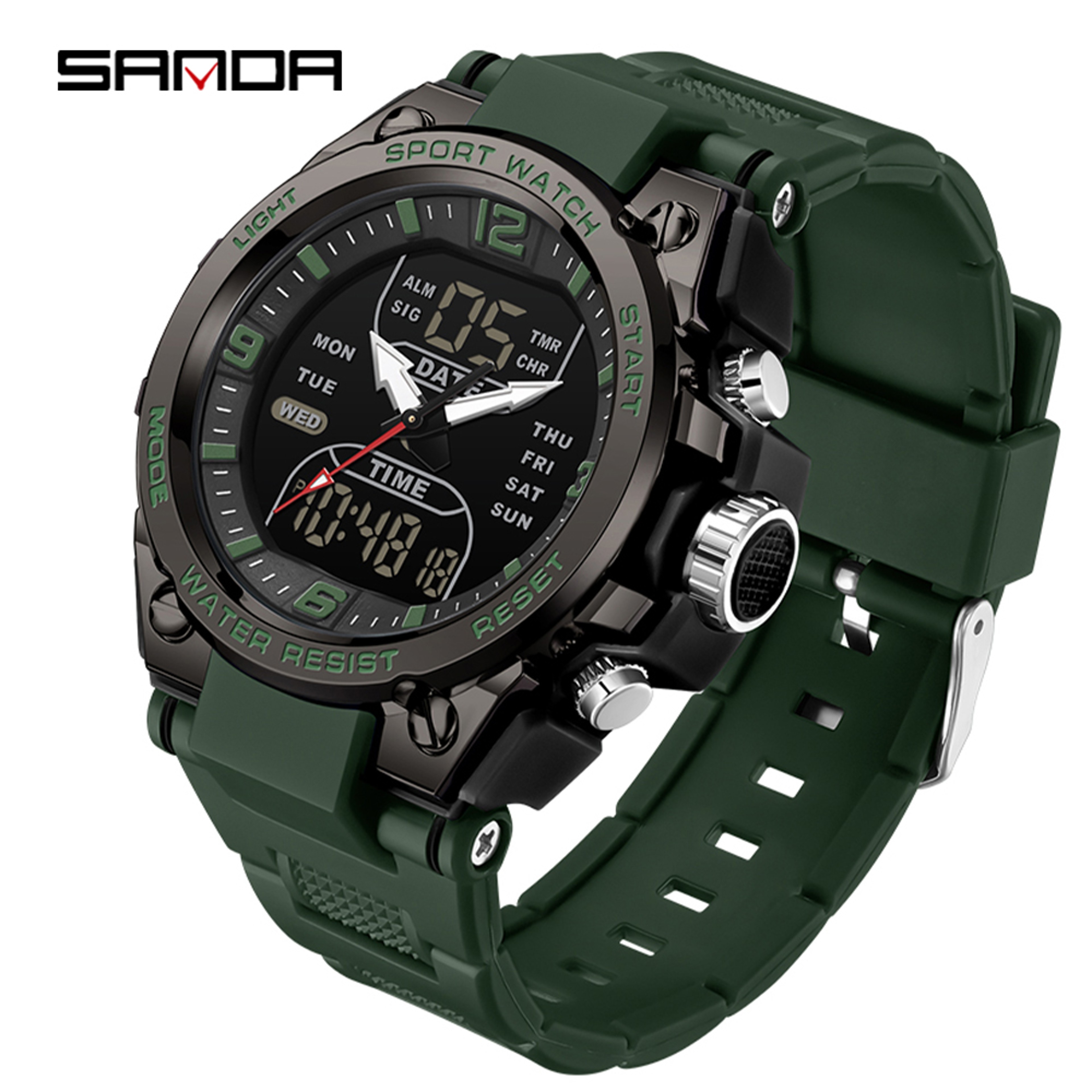 Men Digital Quartz Chronograph Watch Waterproof Luminous Double Display Sports Wristwatch 7
