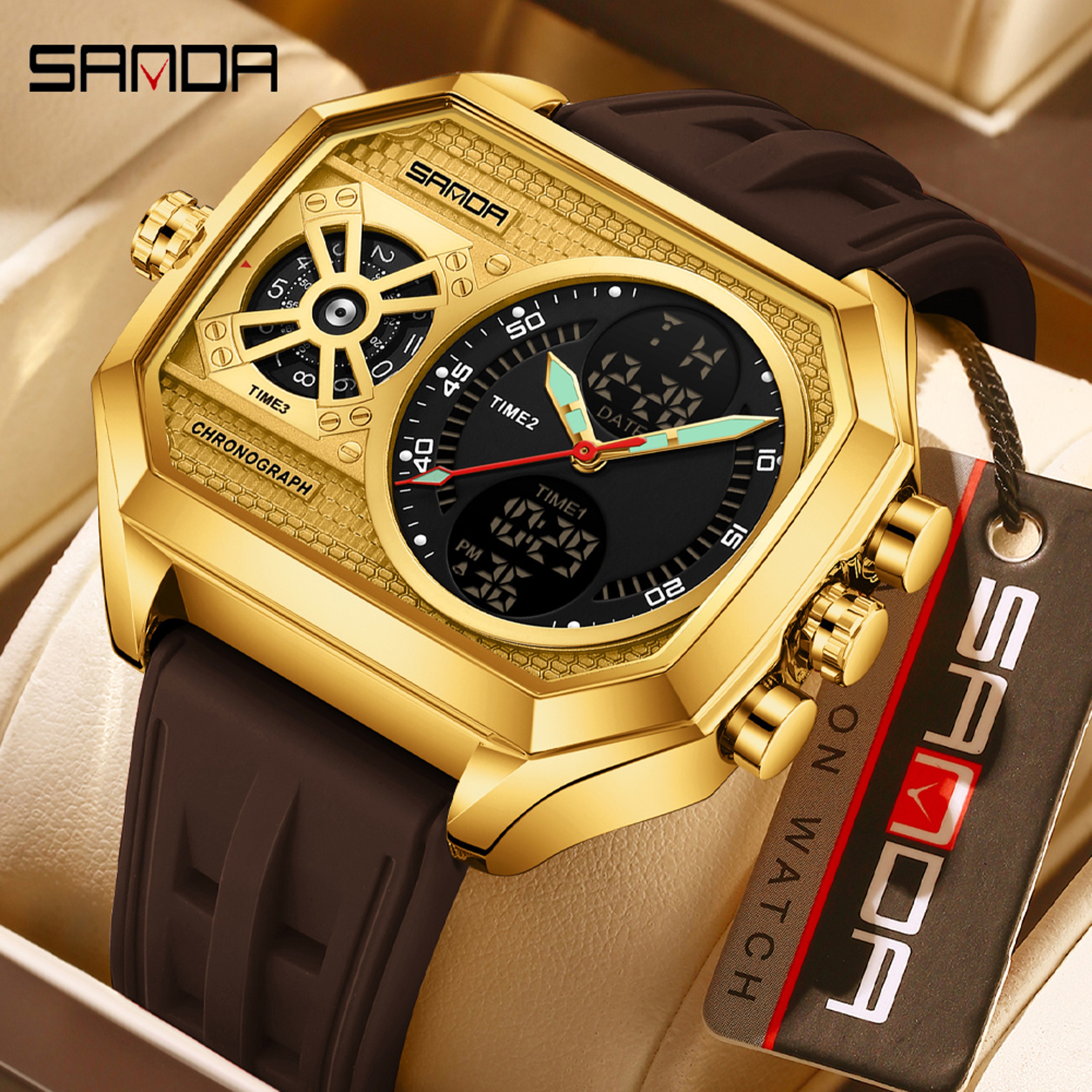 Luxury Men Square Dial Quartz Watch With Date Display Business Style 1