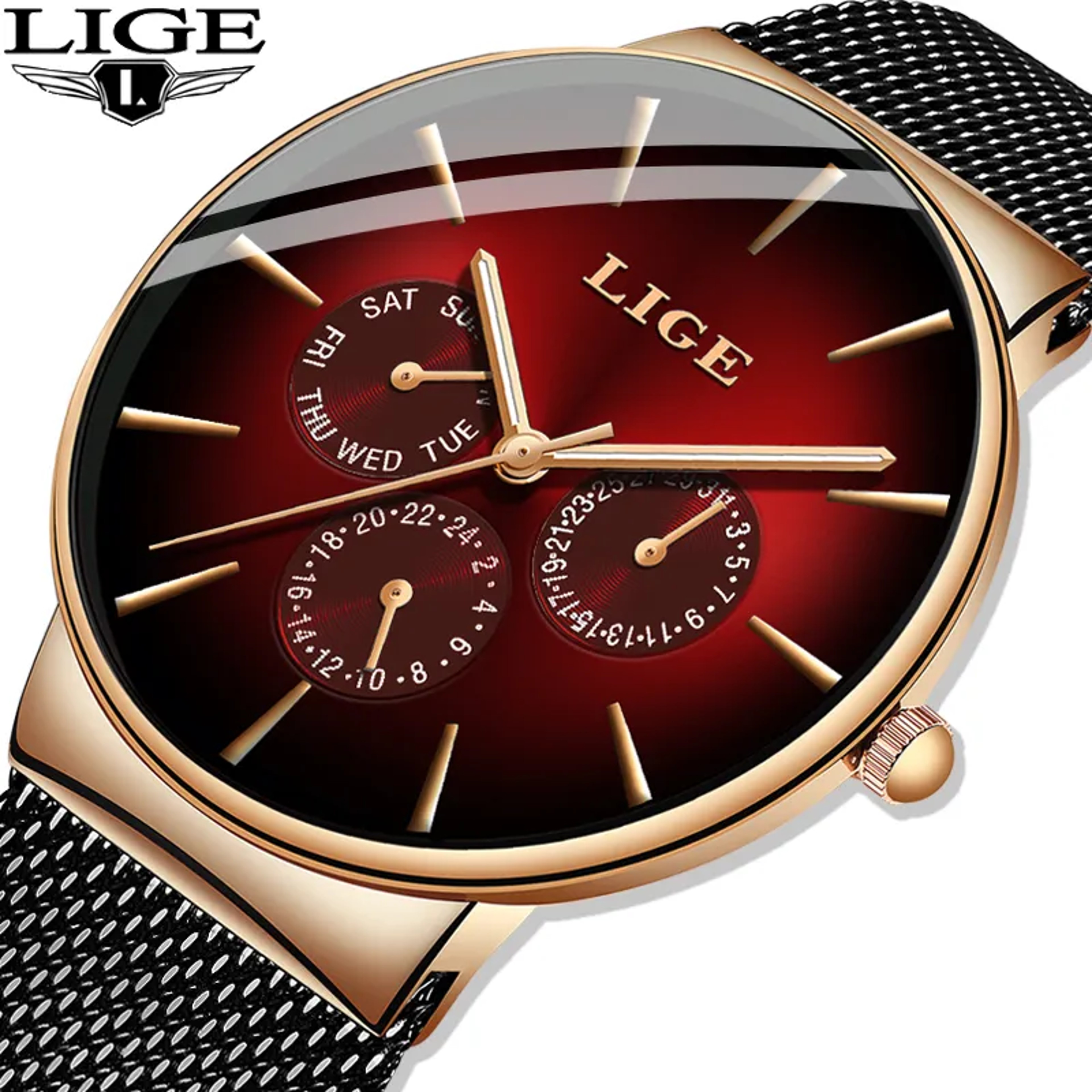 Elegant Womens Quartz Mesh Strap Watch With Date Week Display Waterproof Casual Wristwatch 3