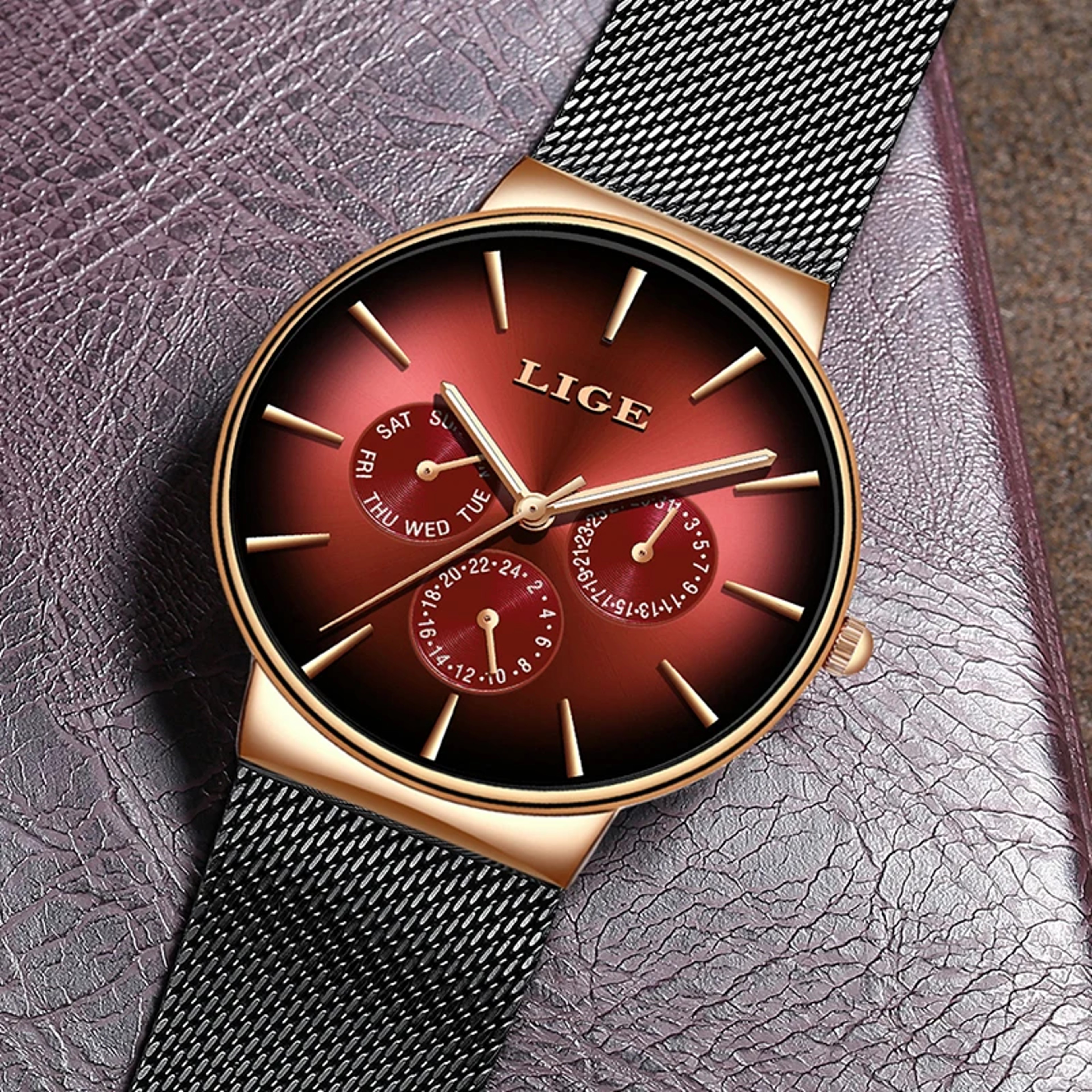 Elegant Womens Quartz Mesh Strap Watch With Date Week Display Waterproof Casual Wristwatch 1