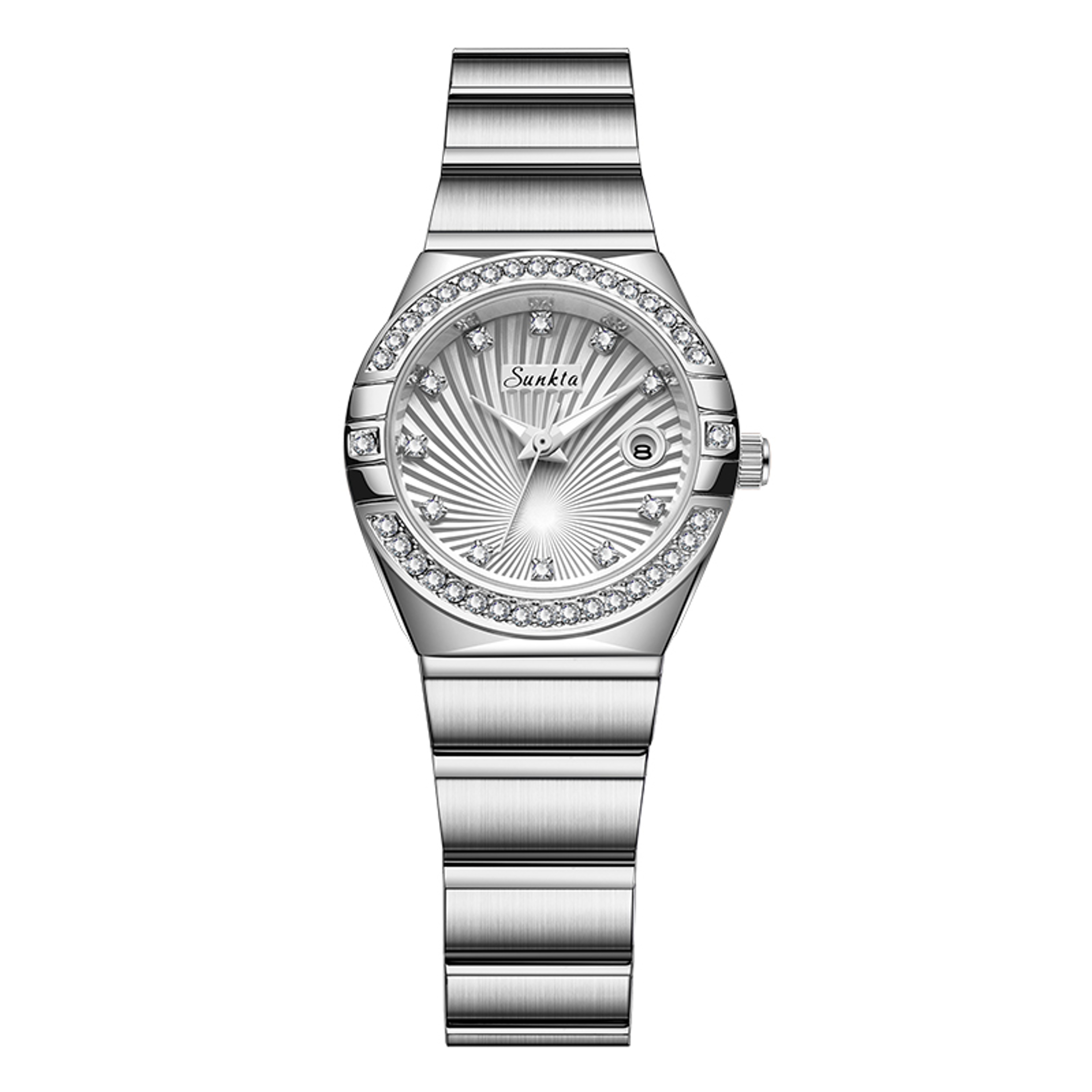 Elegant Luxury Diamond Stainless Steel Women Watch With Calendar Quartz Movement 6
