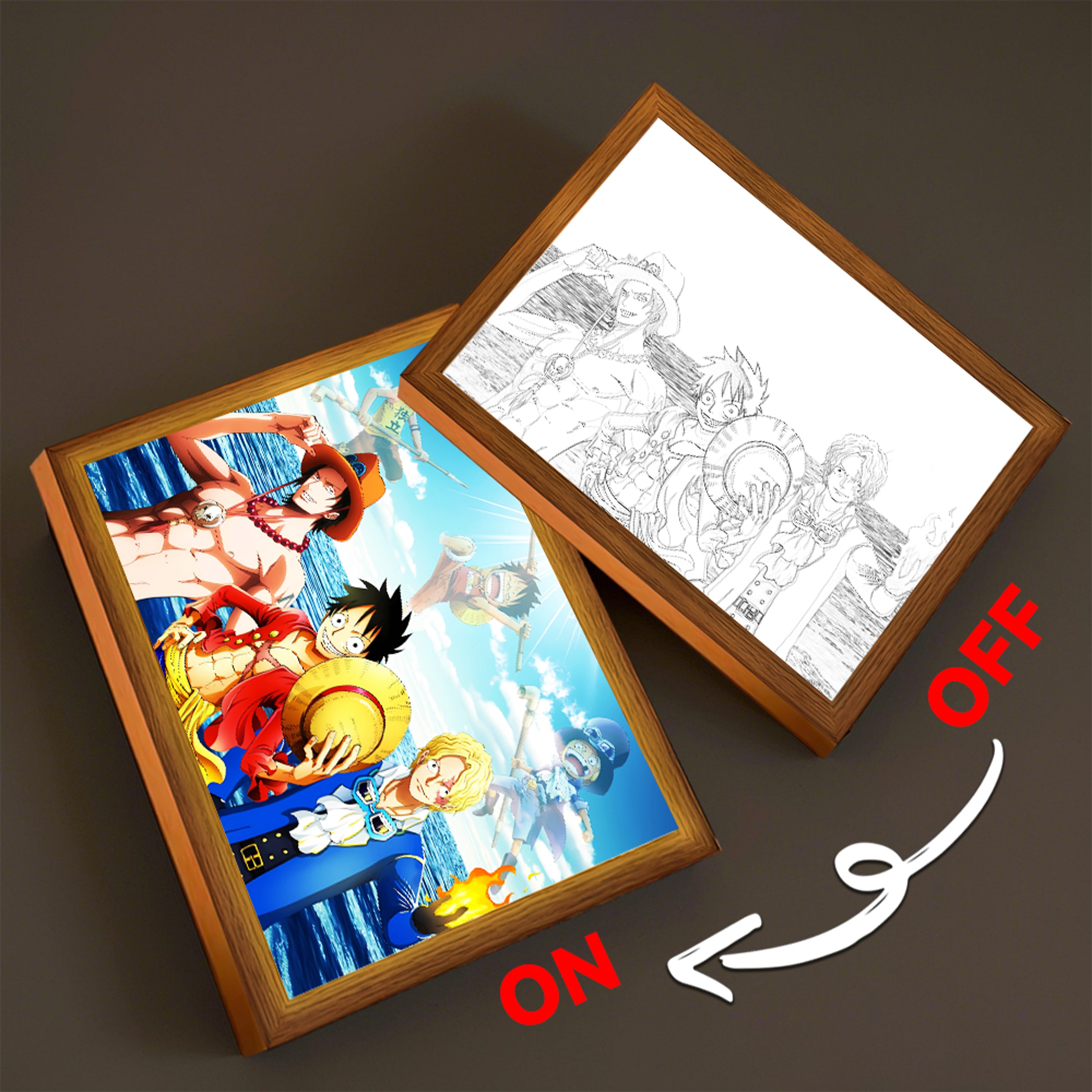 One Piece LED Night Light Luffy Zoro Anime Light Painting Frame 7