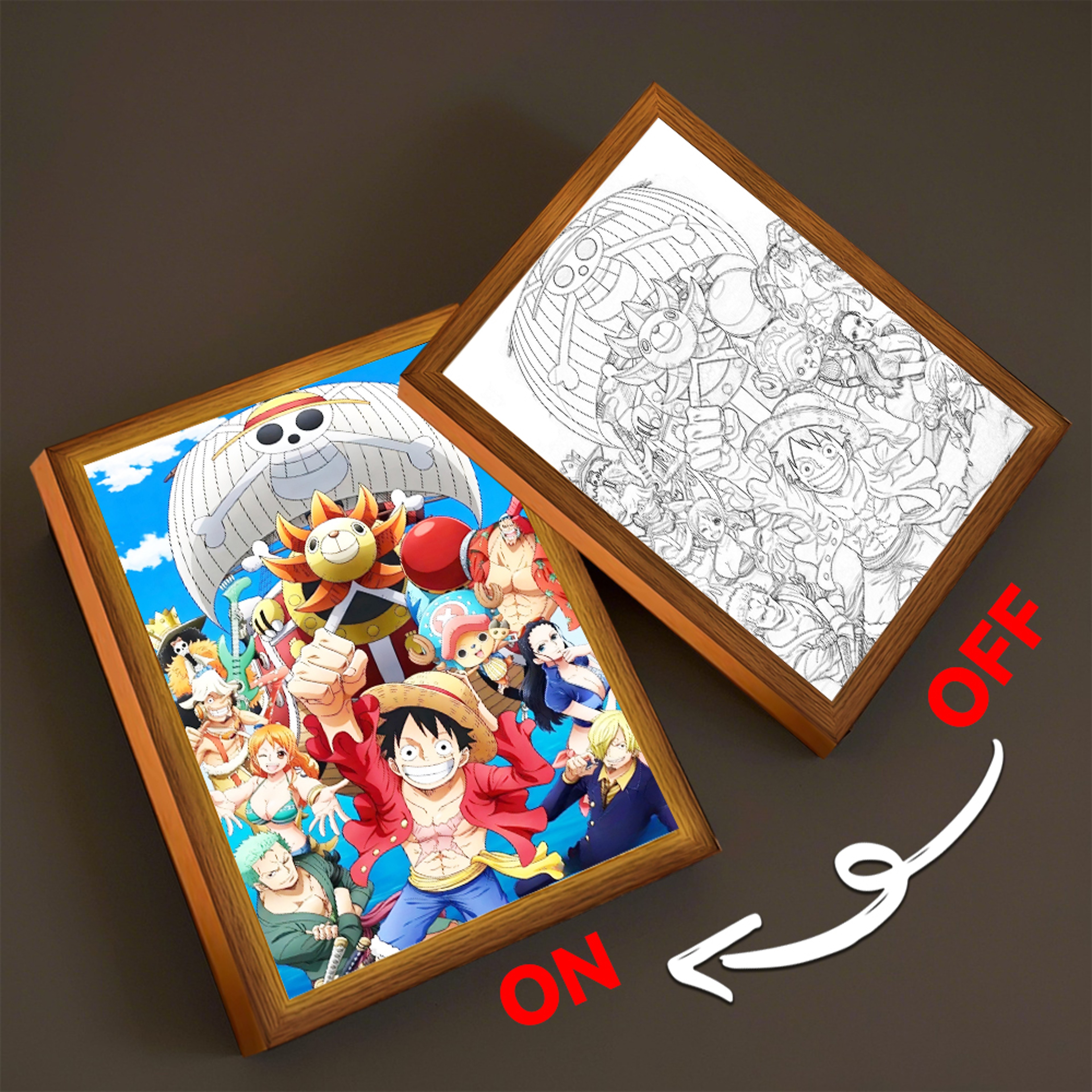 One Piece LED Night Light Luffy Zoro Anime Light Painting Frame 8