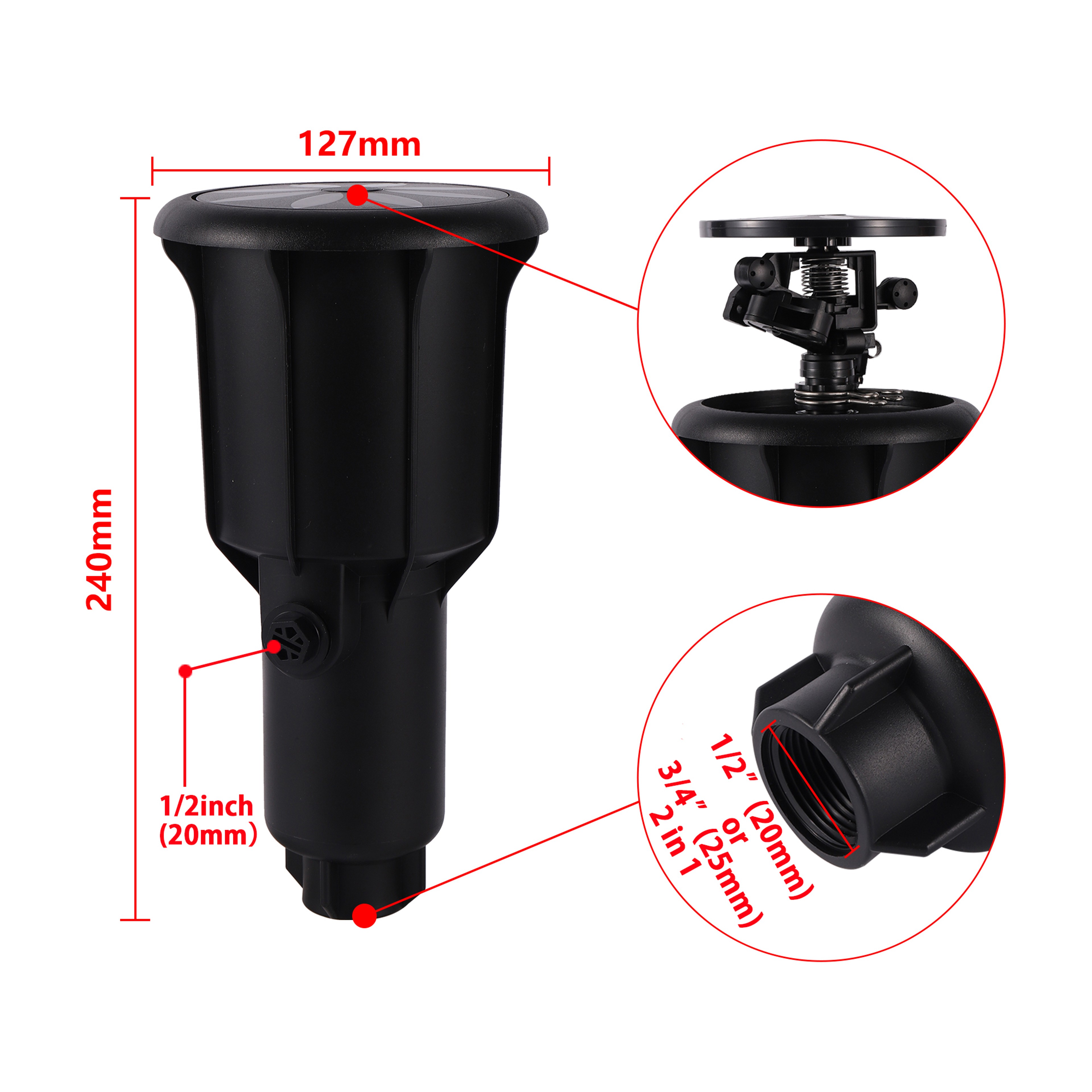 Adjustable Pop Up Impact Sprinkler Head for Automatic Lawn and Farmland Irrigation – view 5