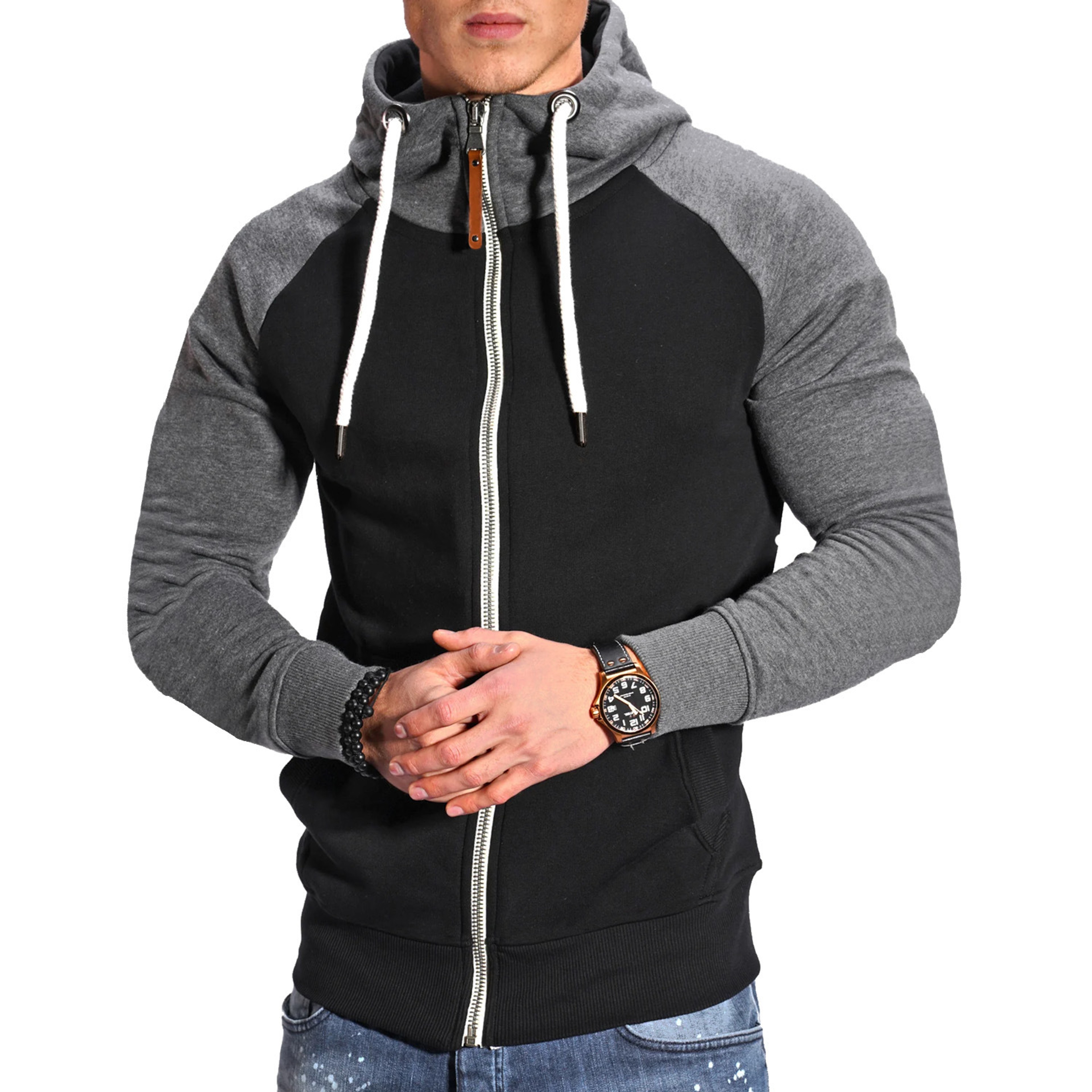 Mens High Neck Zip Hoodie Long Sleeve Casual Sweatshirt Jacket – view 6