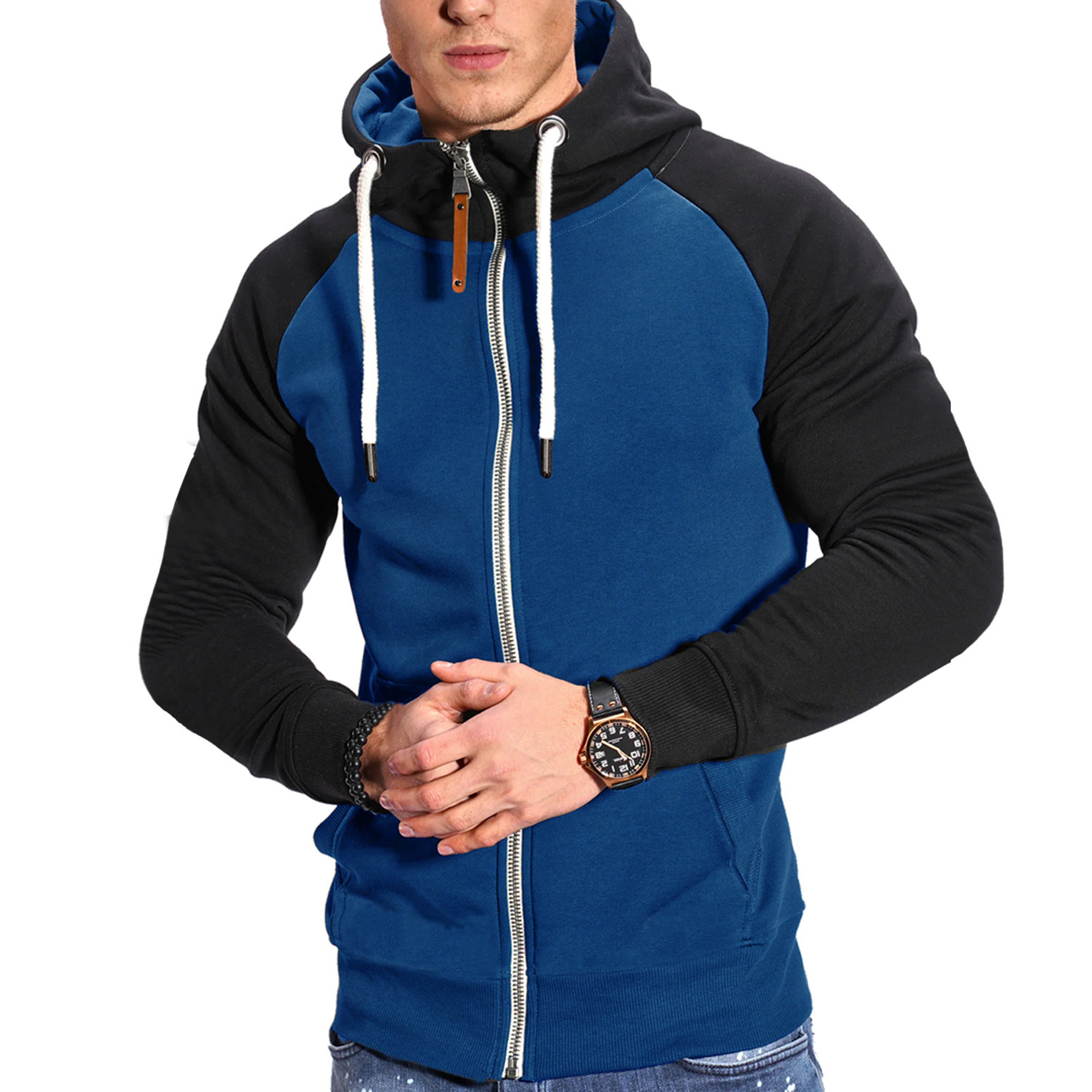 Mens High Neck Zip Hoodie Long Sleeve Casual Sweatshirt Jacket – view 10