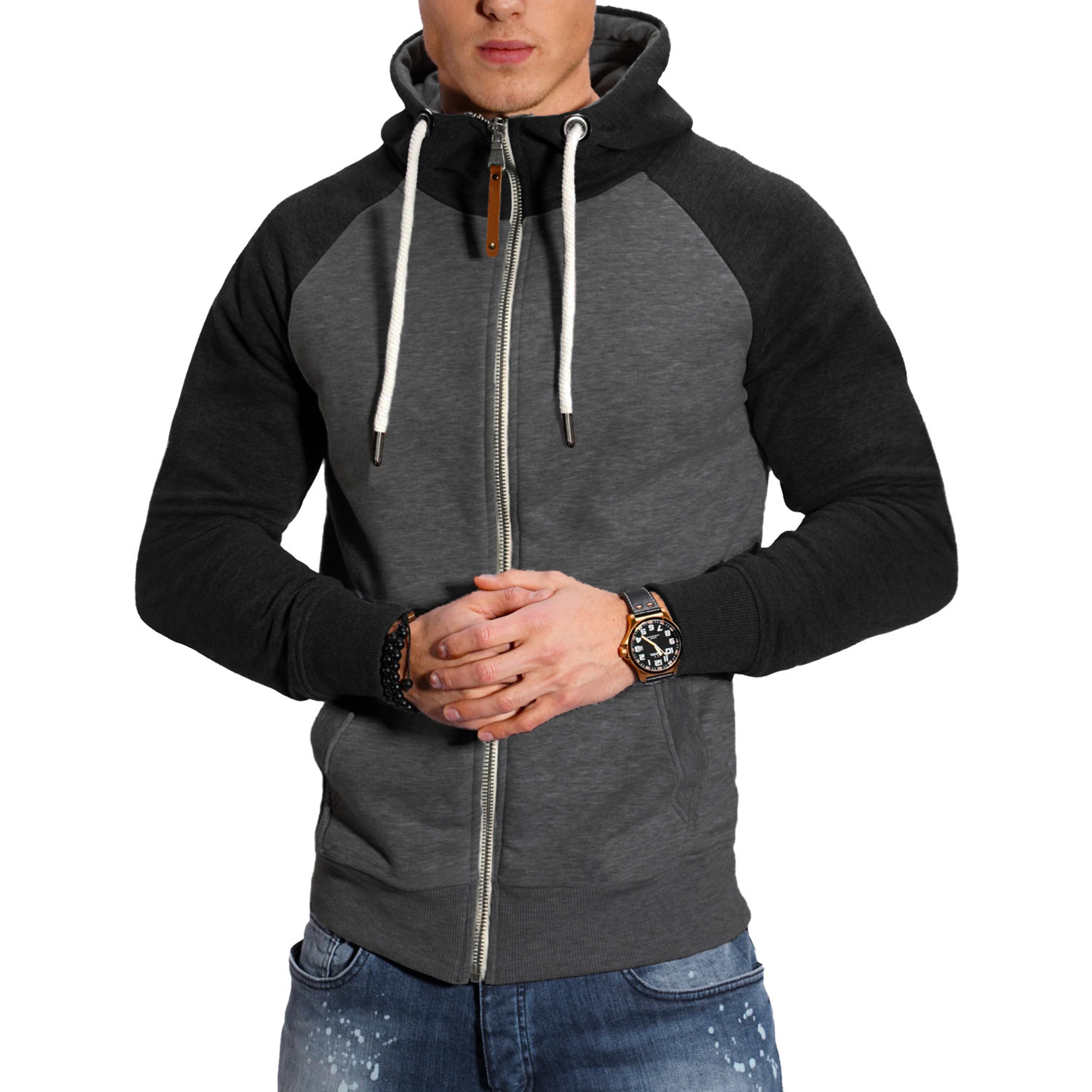 Mens High Neck Zip Hoodie Long Sleeve Casual Sweatshirt Jacket – view 13