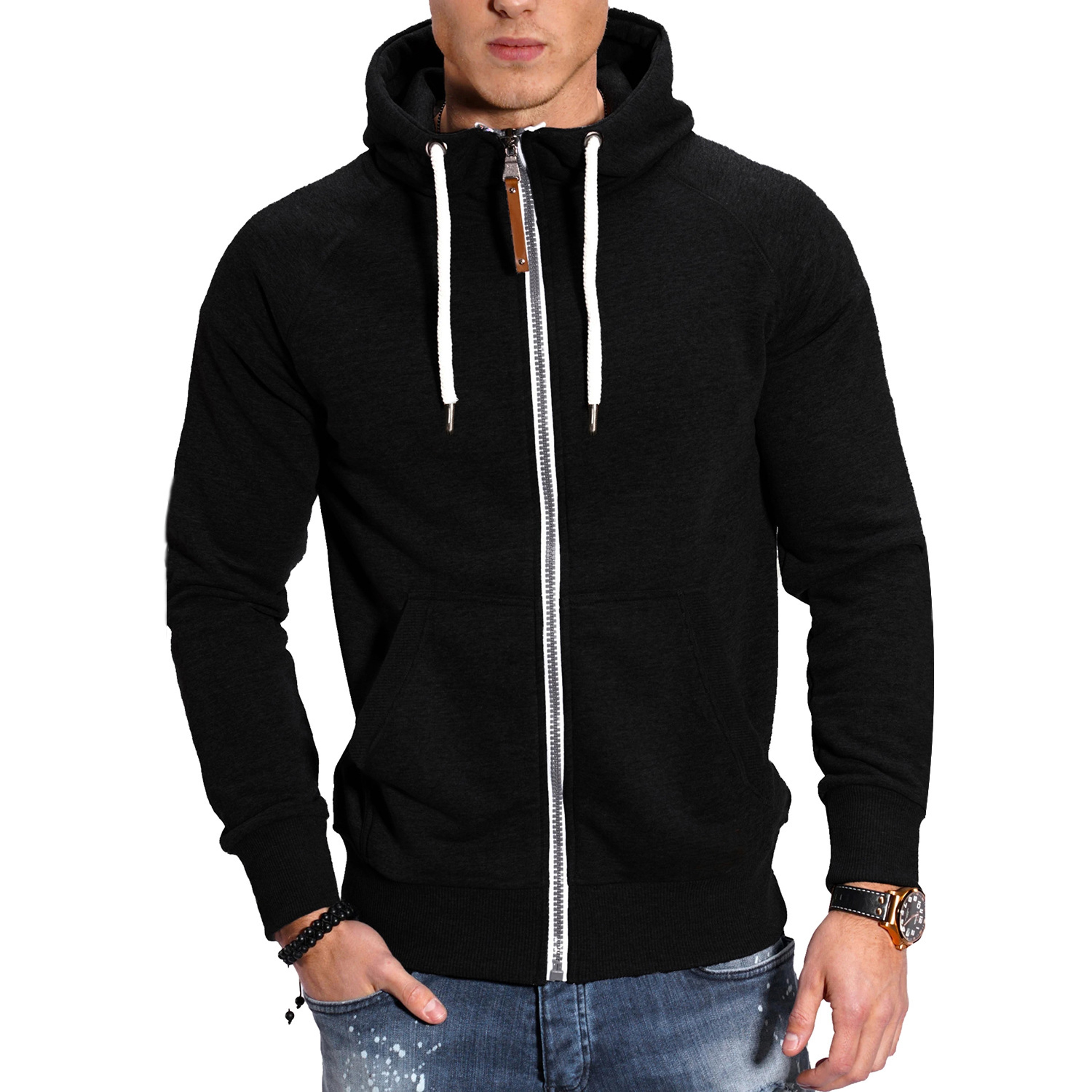 Mens High Neck Zip Hoodie Long Sleeve Casual Sweatshirt Jacket – view 15