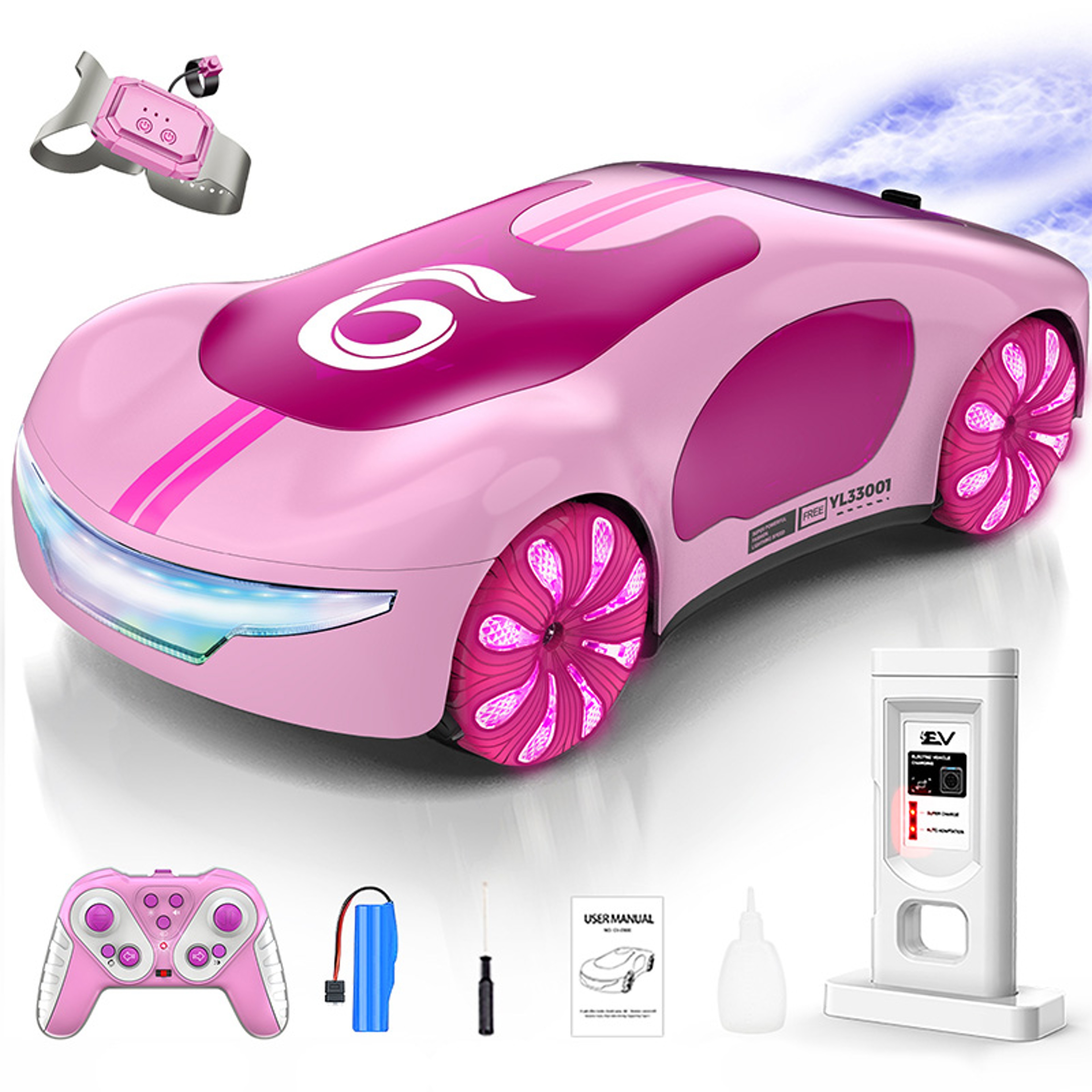 Pink Gesture Sensing RC Stunt Car with Remote Control Lights – view 7