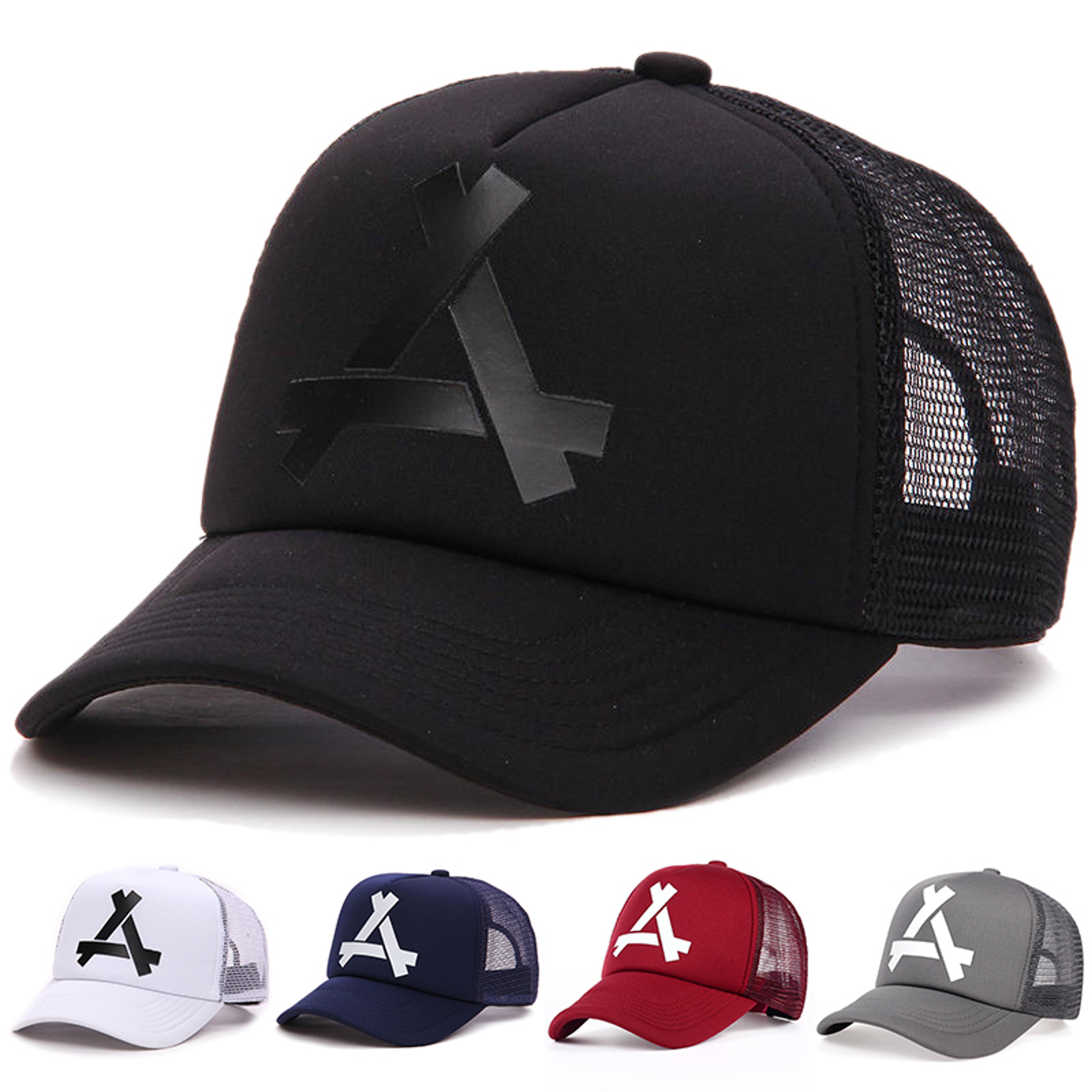 A Letter Mesh Trucker Cap Adjustable Unisex Baseball Hat For Casual Streetwear 0