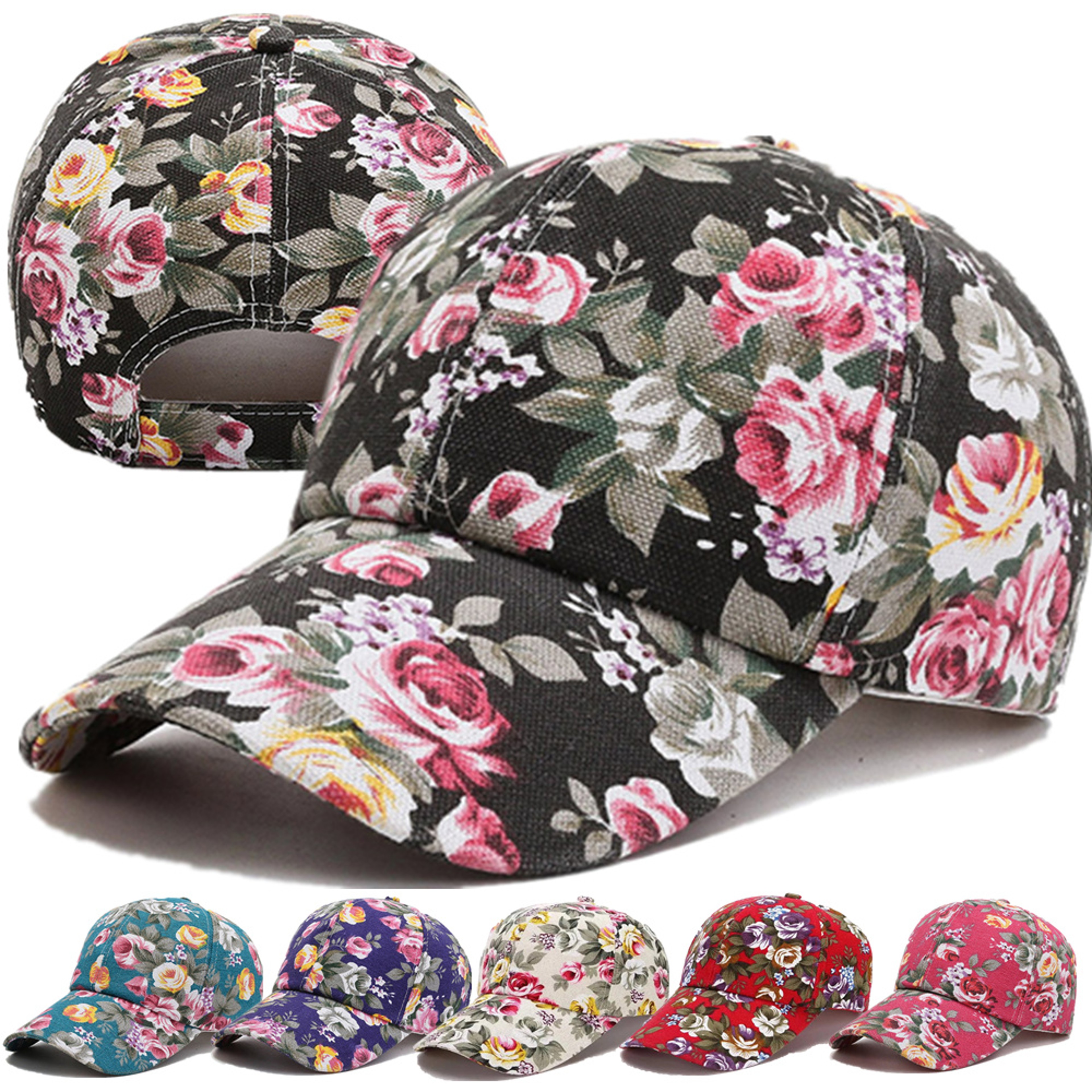 Womens Floral Print Trucker Hat Adjustable Summer Baseball Cap – view 1