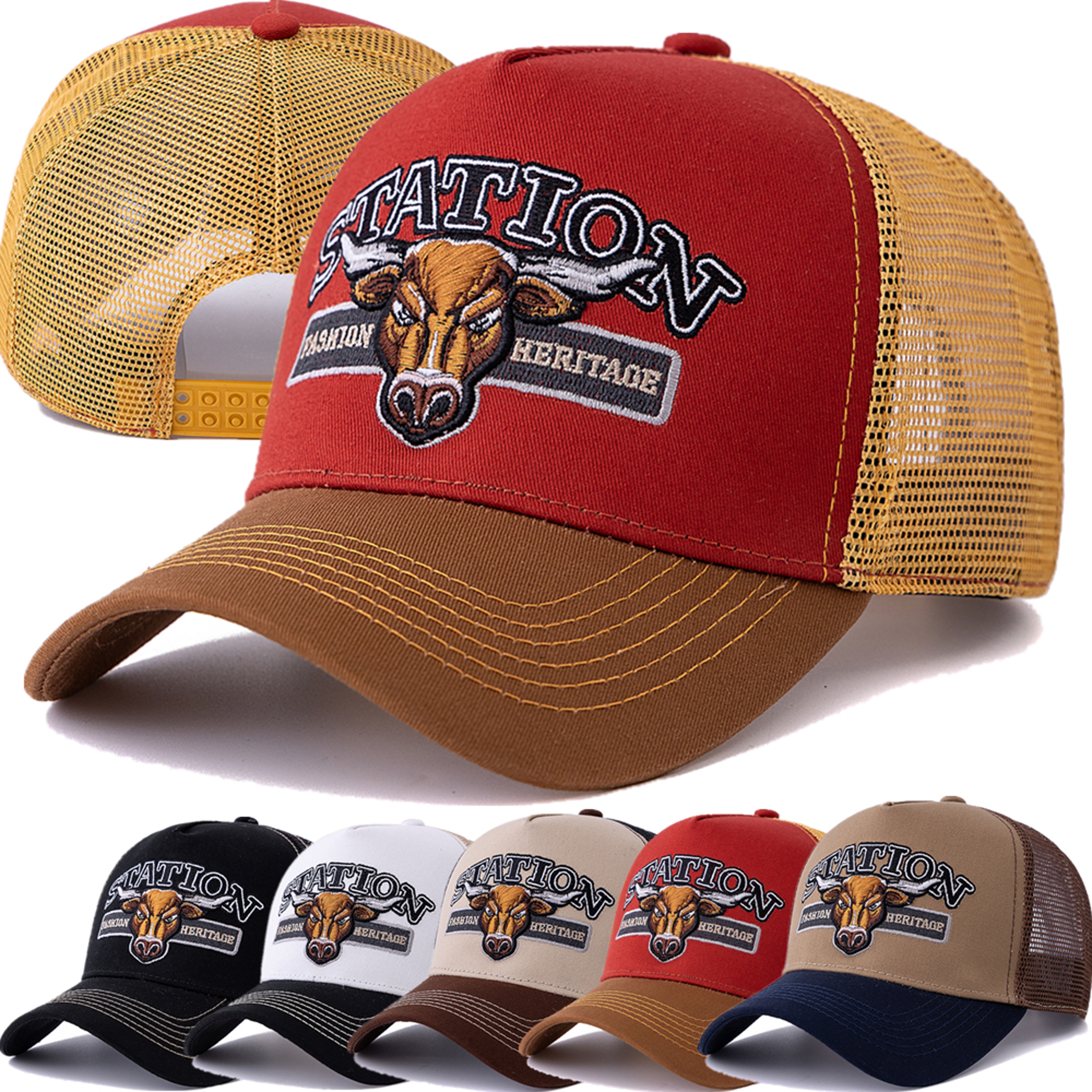 Bull Head Breathable Mesh Trucker Hat Adjustable Unisex Snapback Cap 0