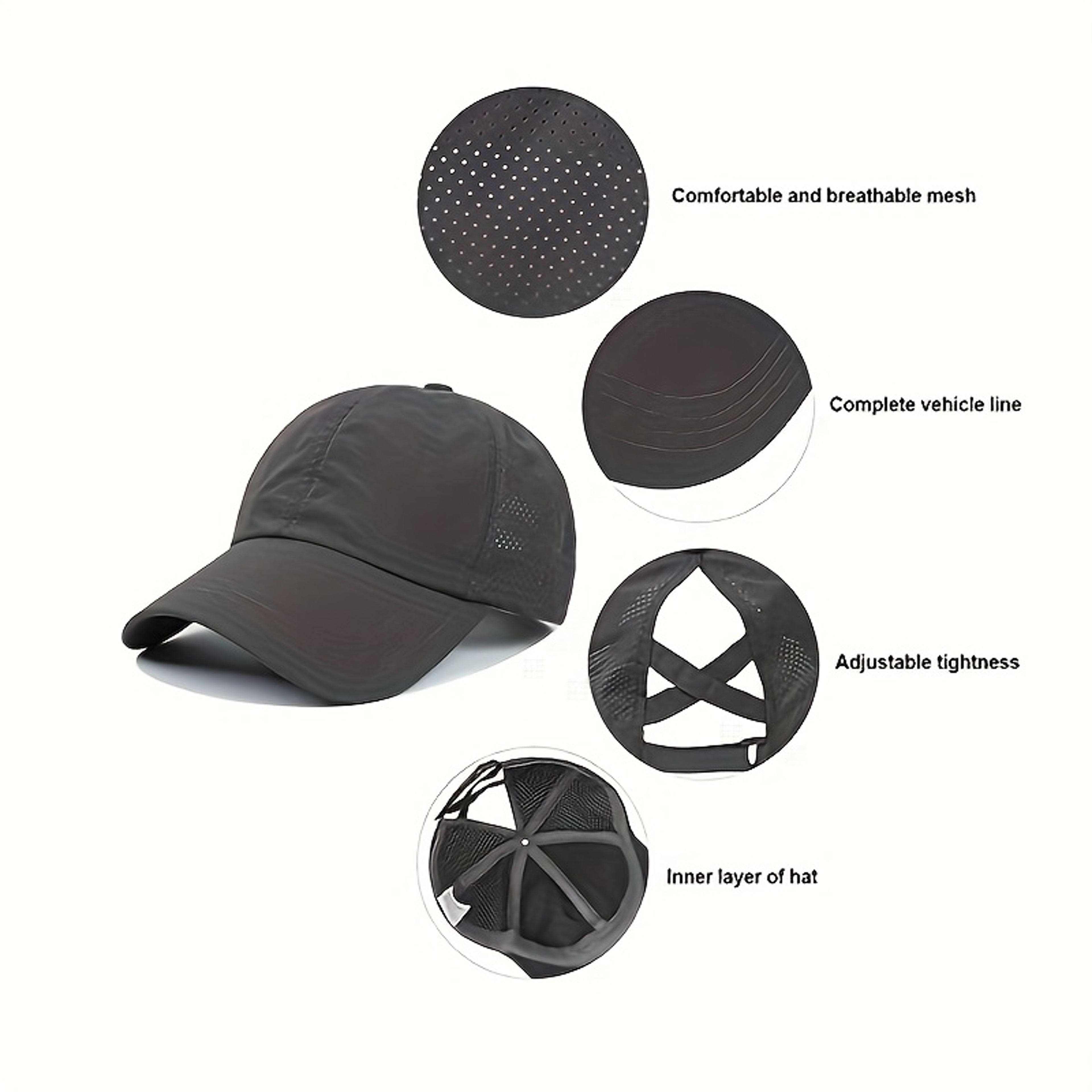 Womens High Ponytail Baseball Cap Quick Dry Breathable Mesh Sports Sun Hat – view 5