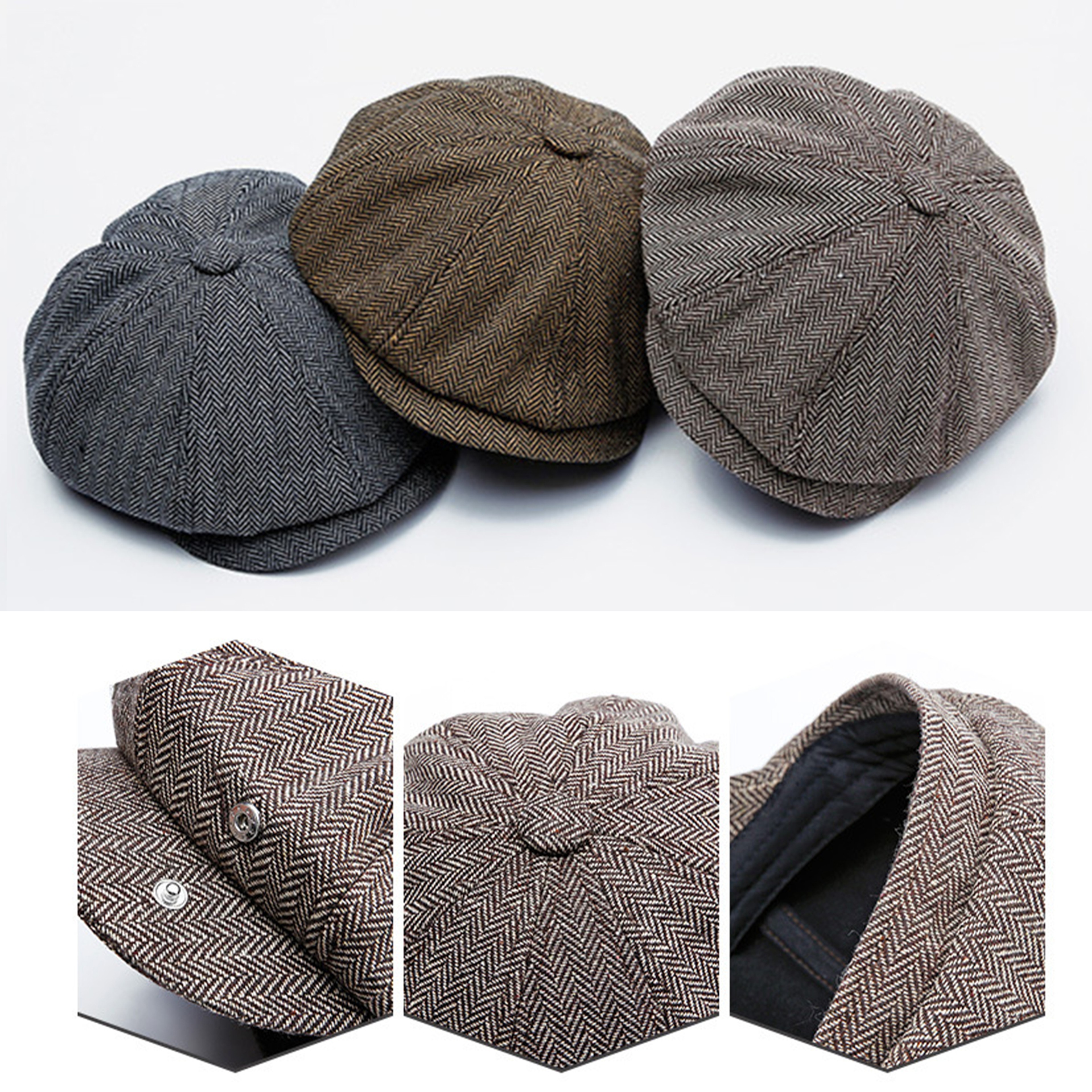 Vintage Newsboy Cap Unisex Wool Octagonal Flat Cap for Warm Retro British Style – view 1