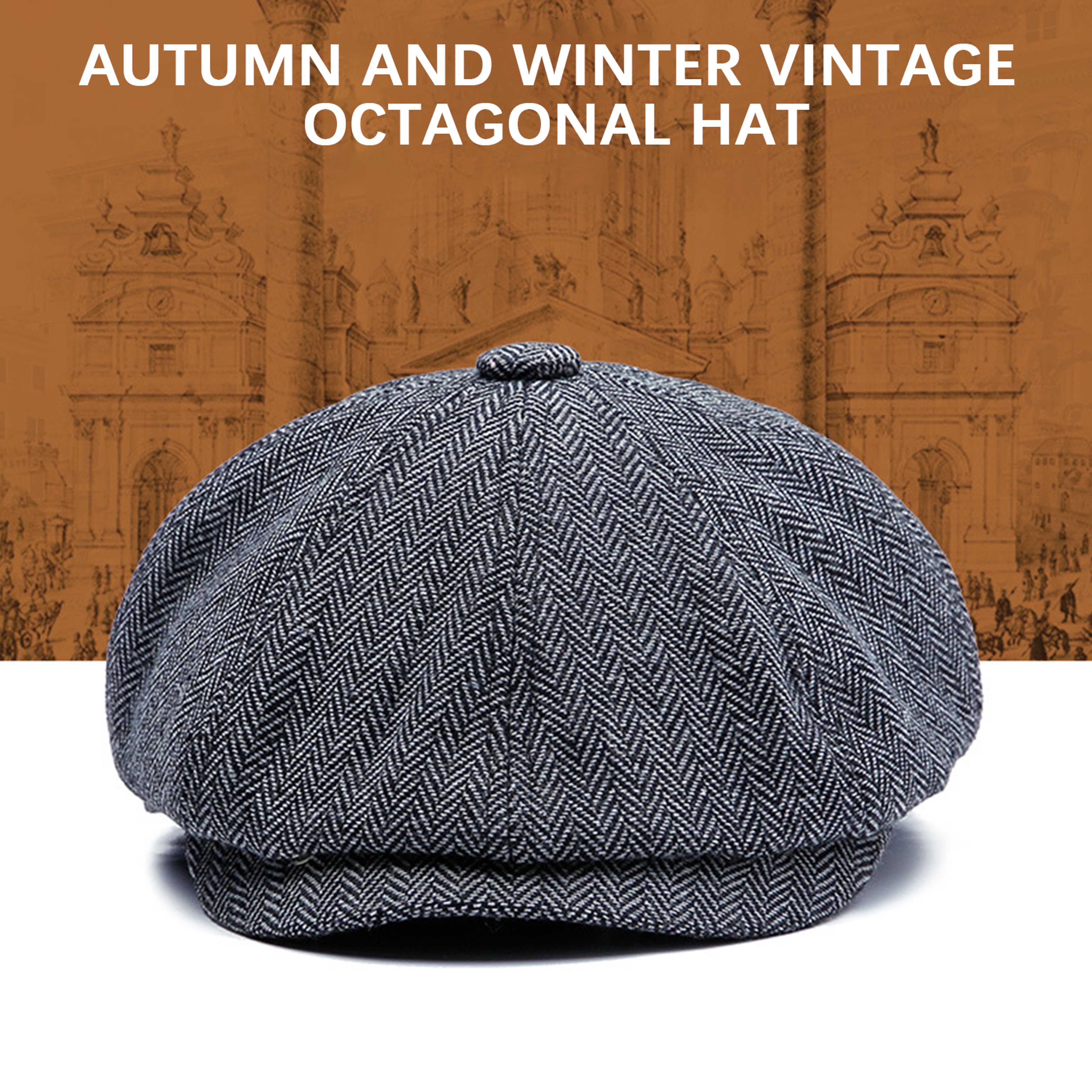 Vintage Newsboy Cap Unisex Wool Octagonal Flat Cap for Warm Retro British Style – view 5
