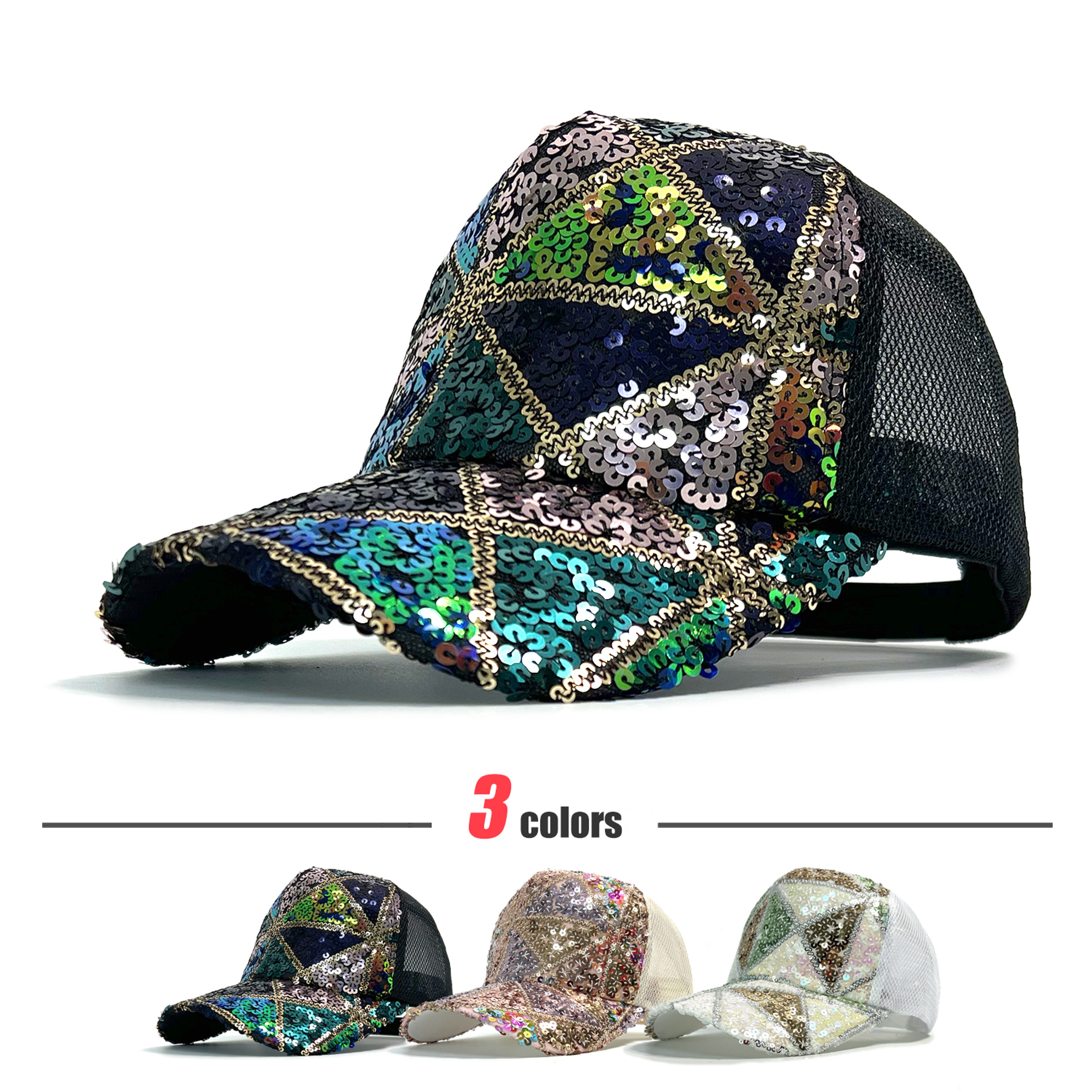 Shiny Sequin Mesh Baseball Cap Adjustable Summer Sun Hat 0