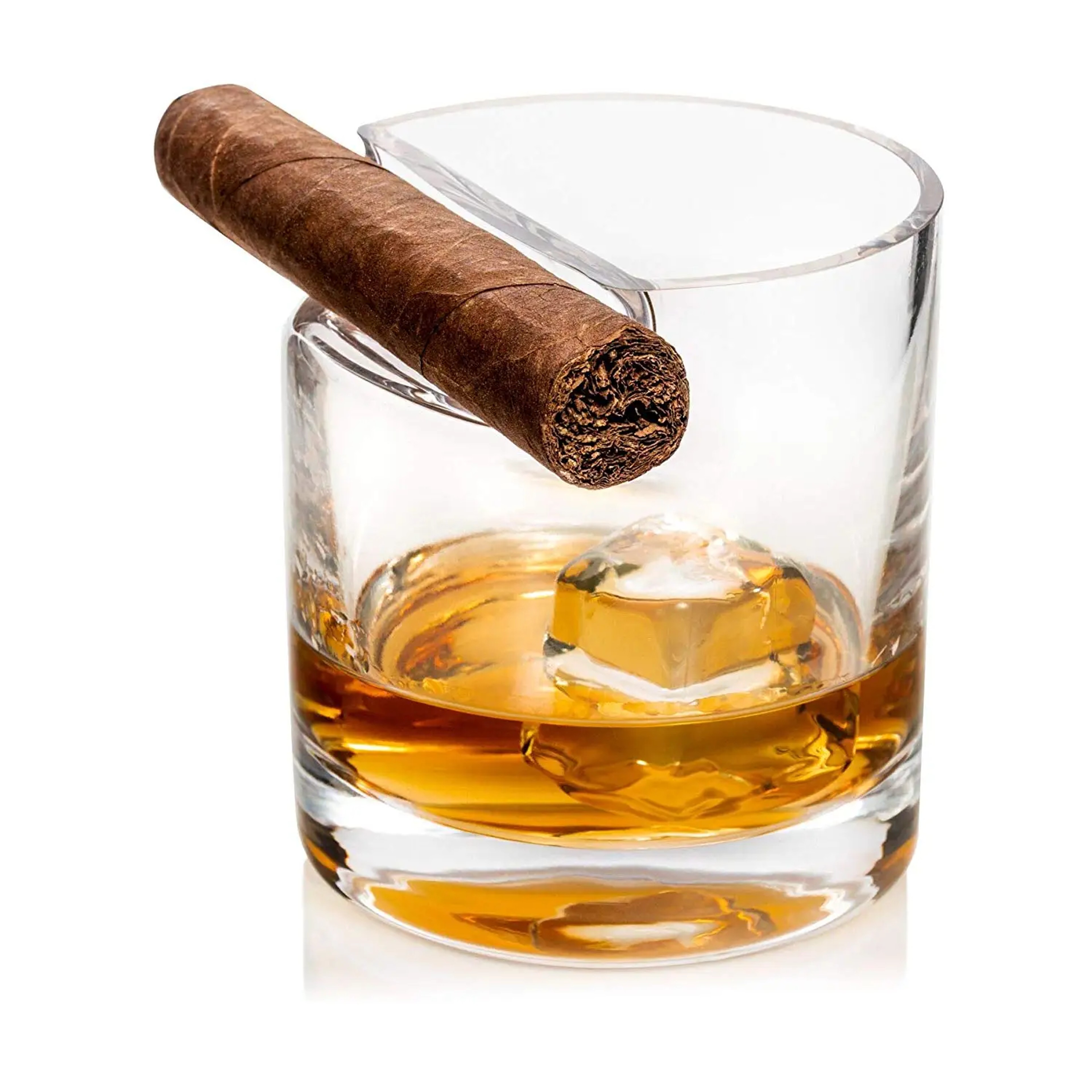 Crystal Whiskey Cigar Glass with Built In Cigar Rest Elegant Rocks Tumbler for Relaxing Sips – view 1
