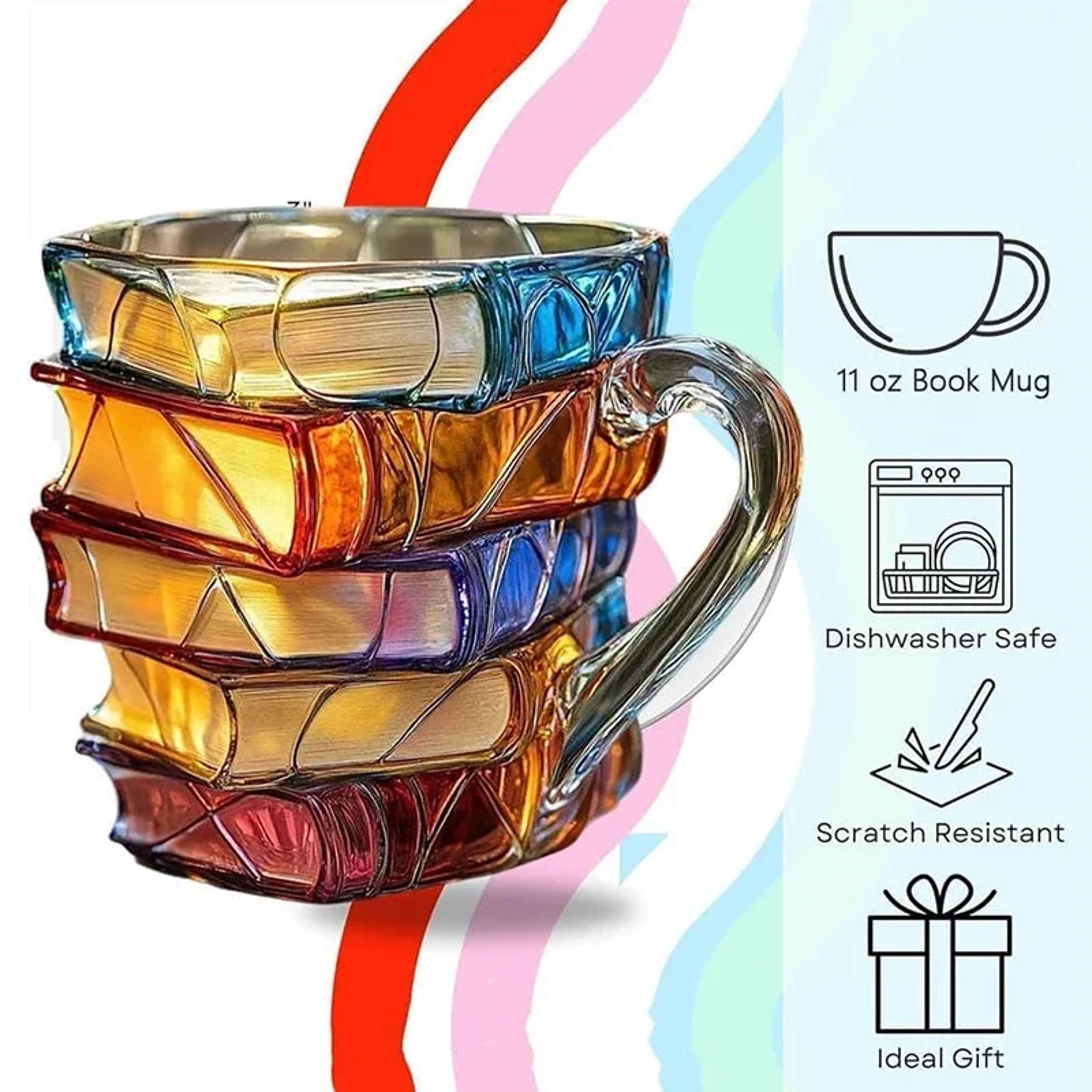 Stained Glass Book Mug Painted Coffee Cup for Book Lovers – view 2