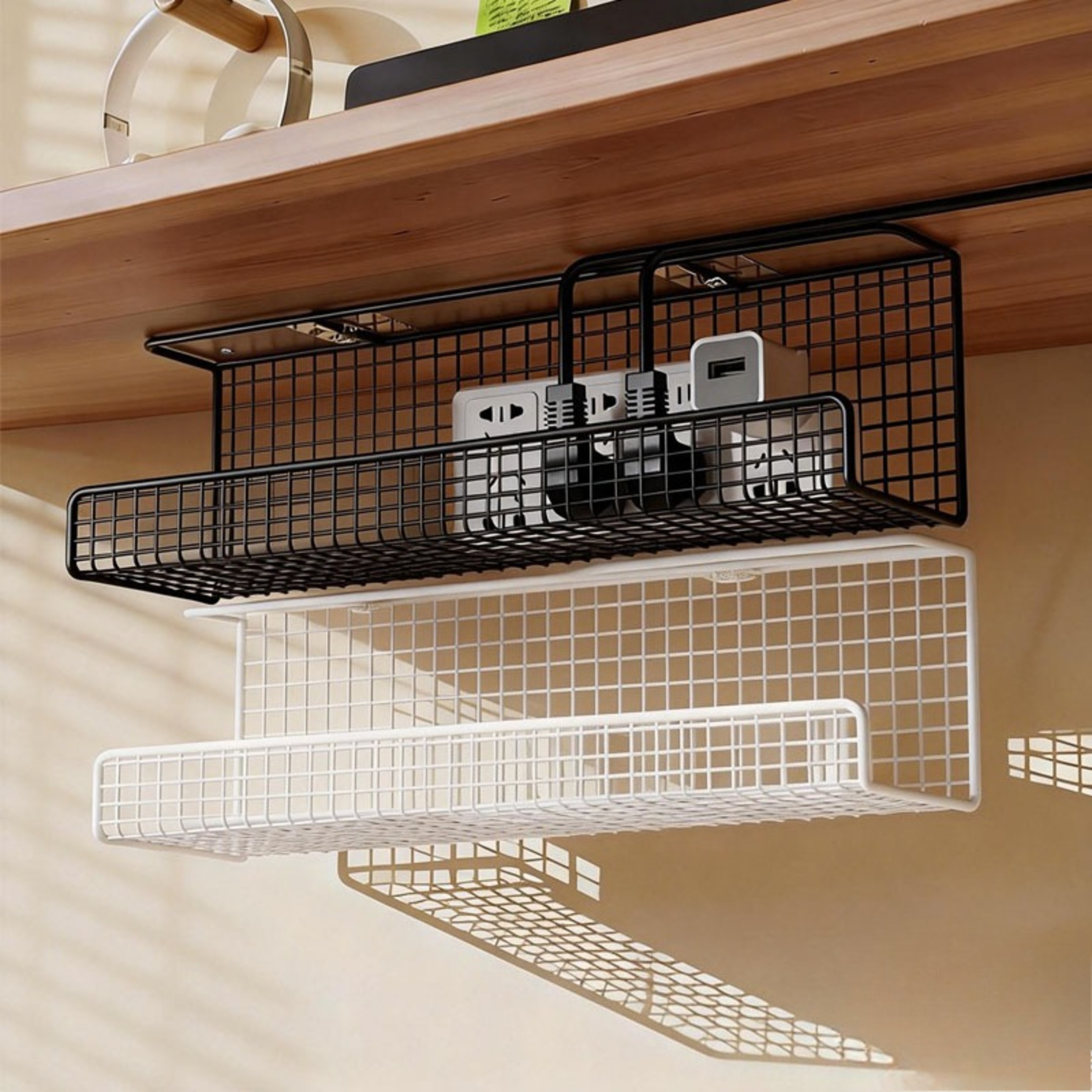 No Drill Under Desk Cable Management Tray With Single Or Double Layer Wire Storage 0