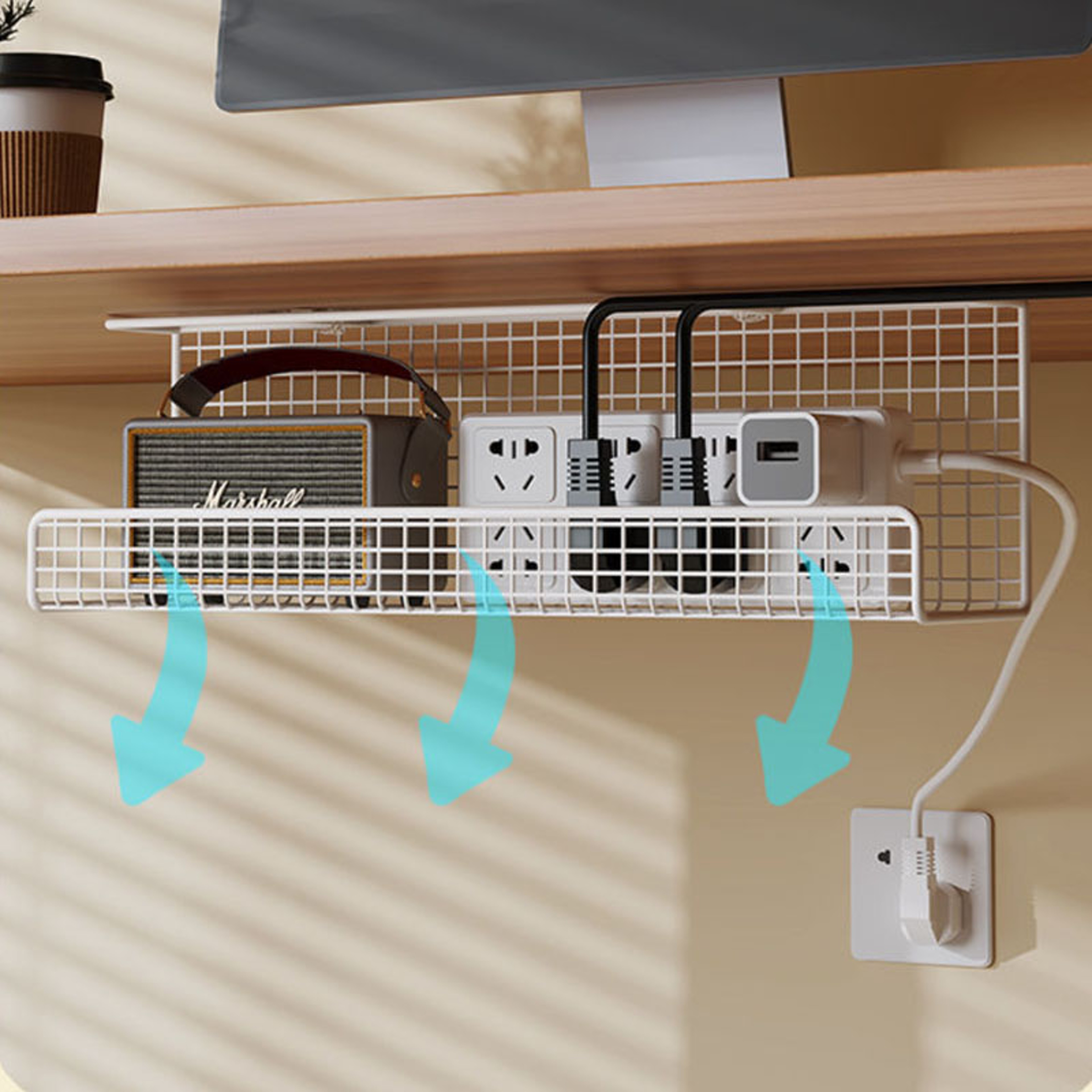 No Drill Under Desk Cable Management Tray With Single Or Double Layer Wire Storage 3