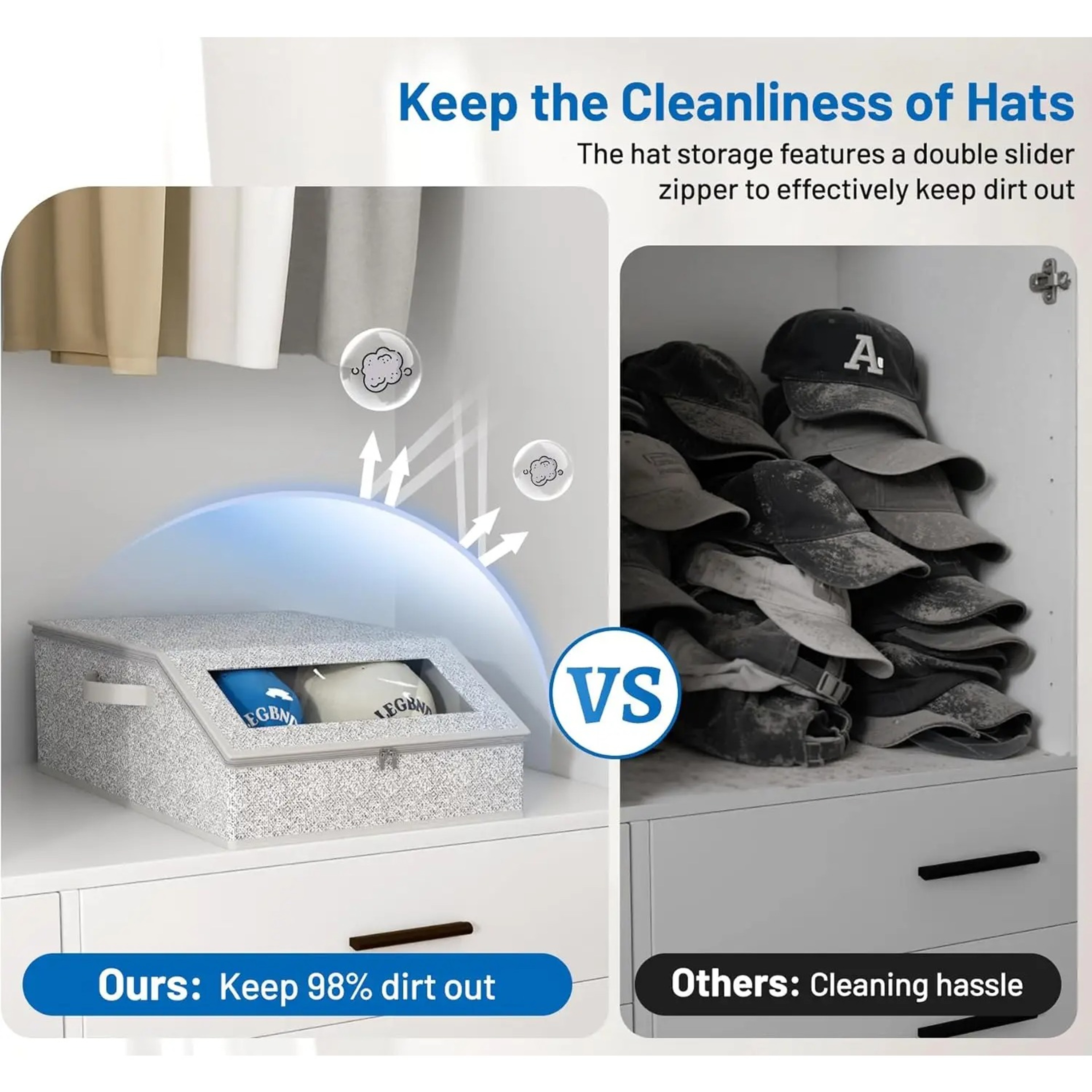 Foldable Baseball Cap Organizer Hat Storage Box for Caps with Zipper Dustproof Design – view 5