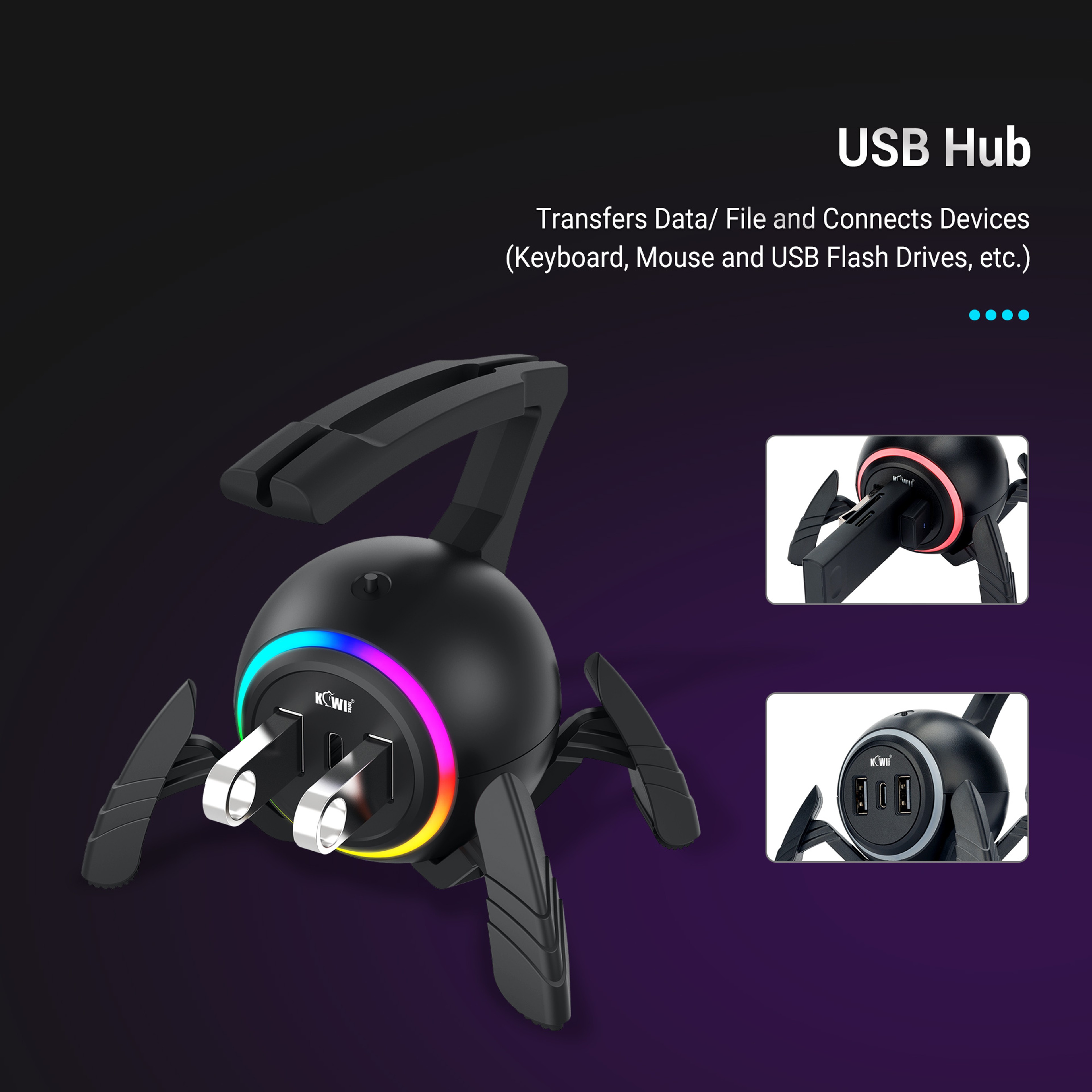 RGB Gaming Mouse Bungee With USB Hub Type C Port And Anti Slip Base 3
