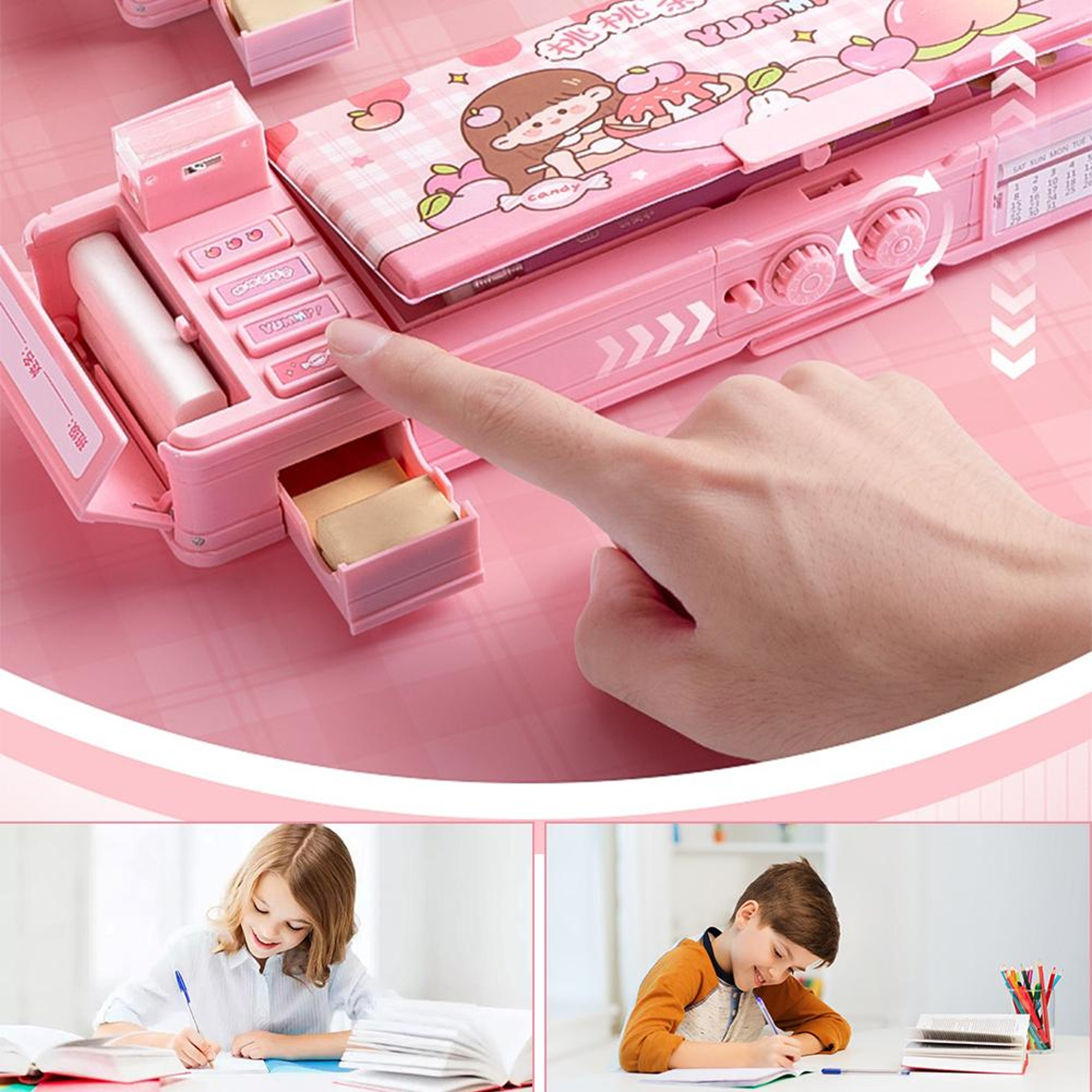 Password Lock Pencil Box Double Layer Large Capacity Kids Stationery Organizer 2
