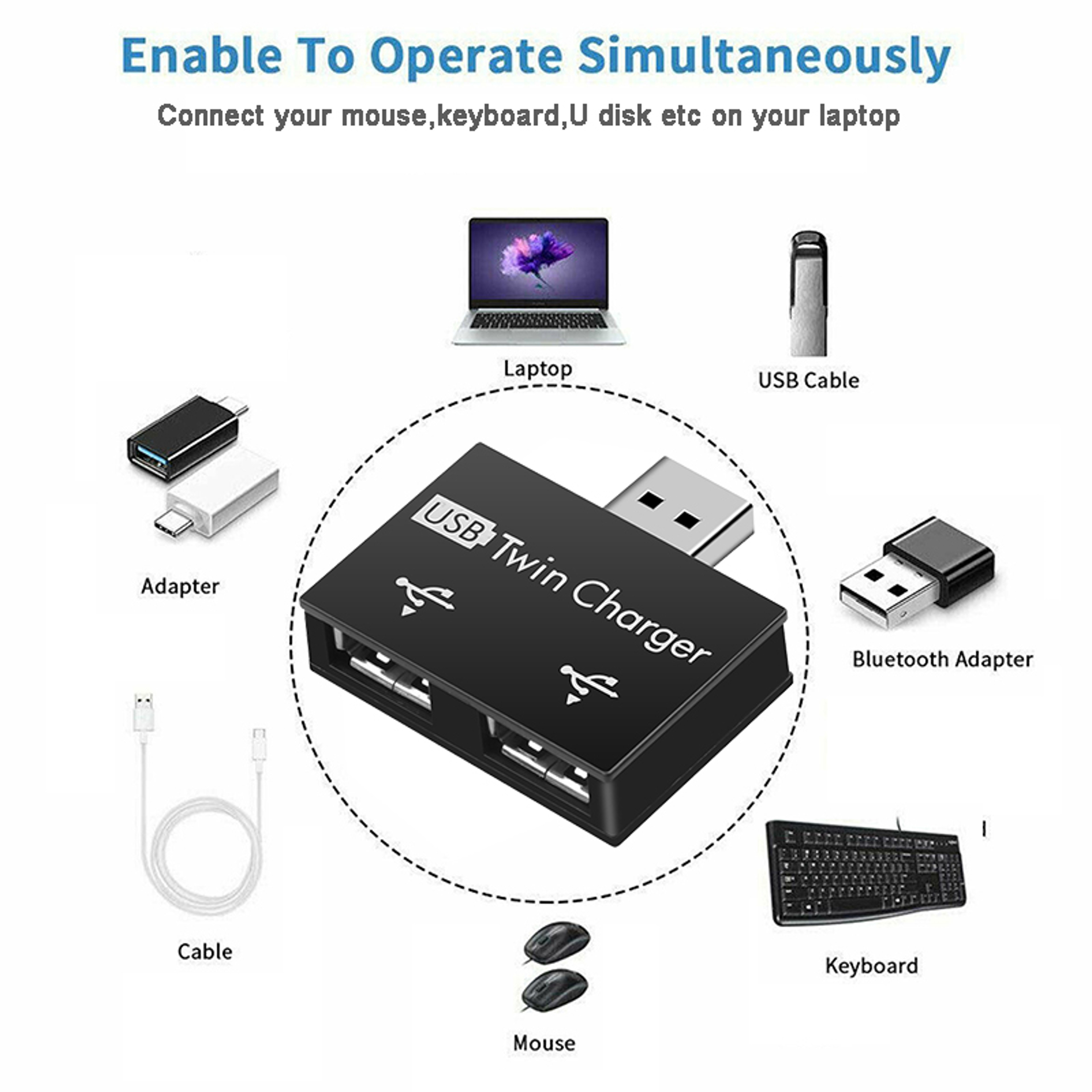 USB Hub Adapter Dual Port USB Splitter For Easy Device Connection 3