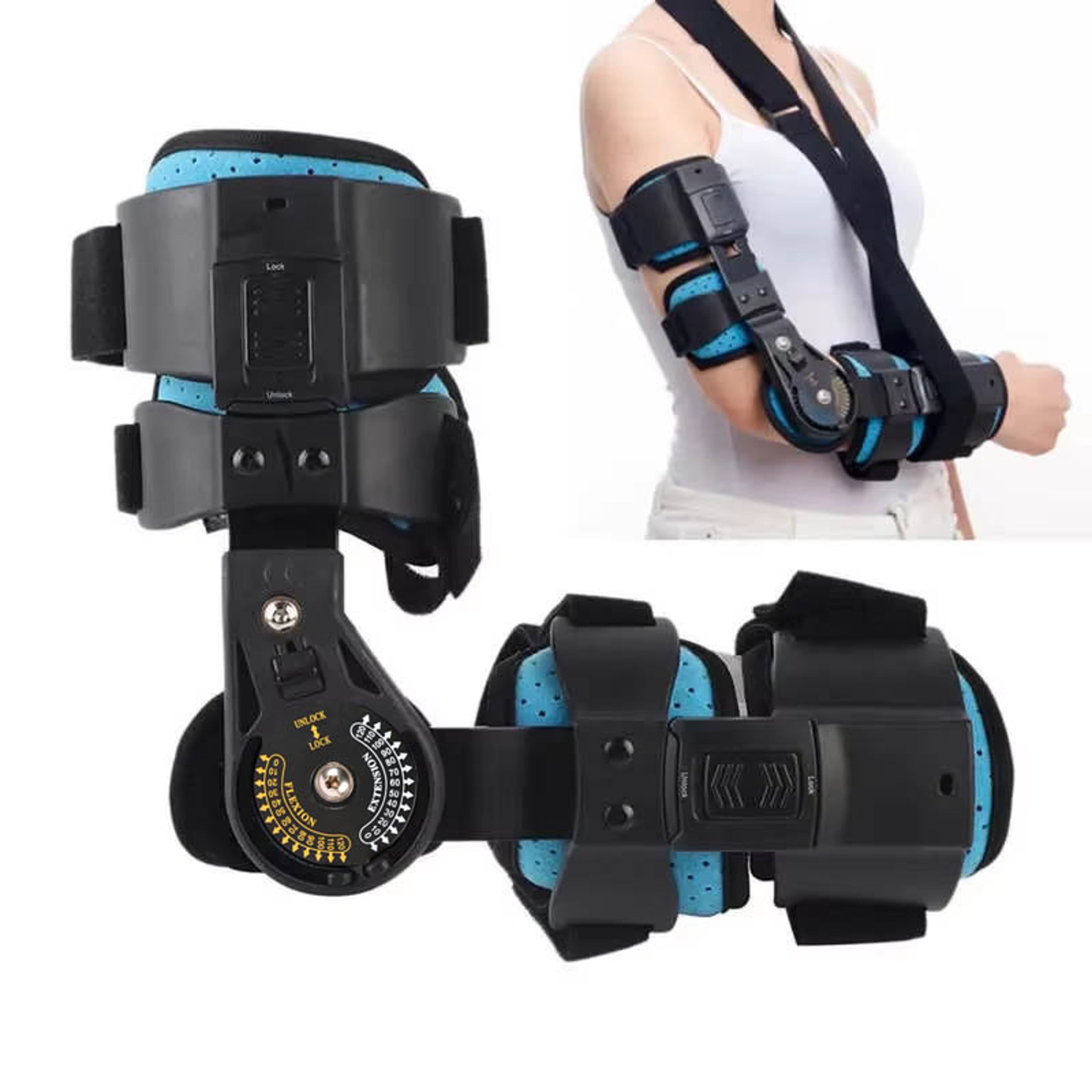 Hinged ROM Elbow Brace Adjustable Post Op Elbow Support for Injury Recovery – view 1