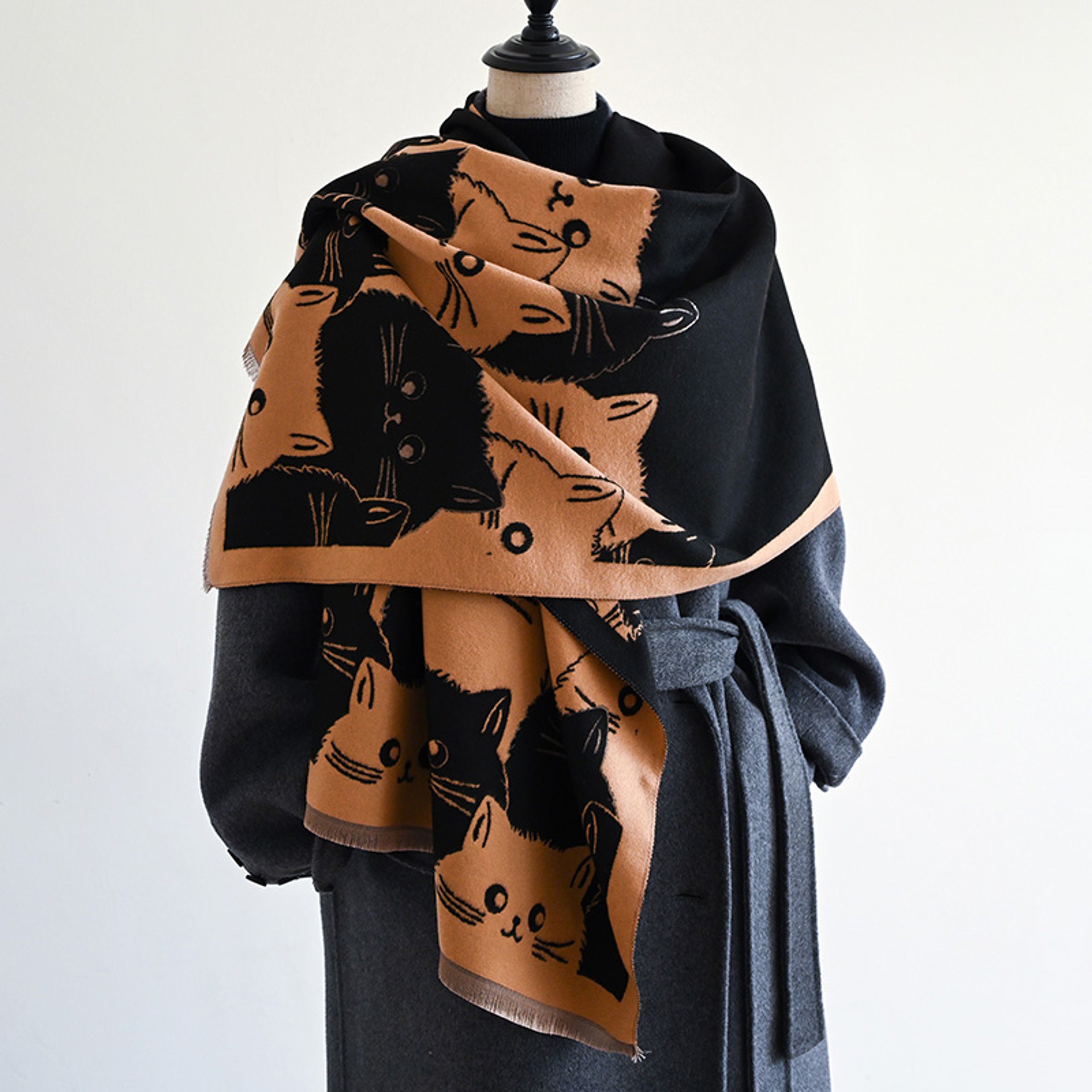 Cute Cat Jacquard Winter Scarf Soft Warm Shawl For Women 4